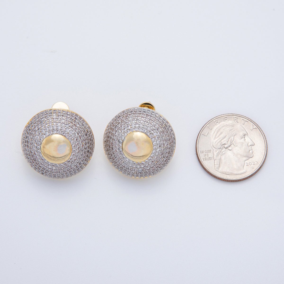 18K Gold Filled Mixed Metal Micro Paved CZ Dome Round Stud Earrings | AI342 - DLUXCA