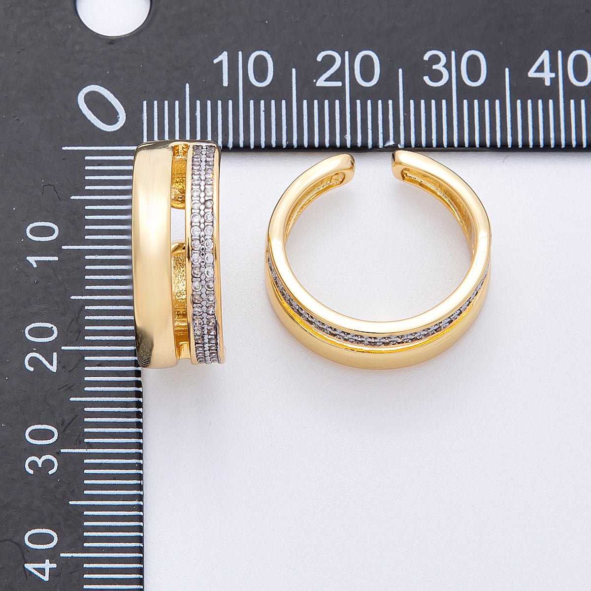 18K Gold Filled Mixed Metal Micro Paved CZ Double Band Ring | Rings - 00020 - DLUXCA