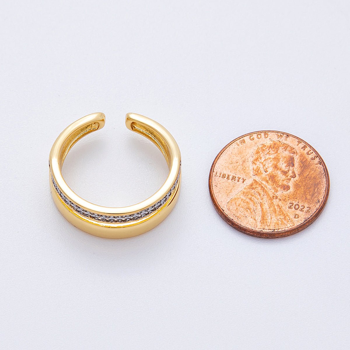 18K Gold Filled Mixed Metal Micro Paved CZ Double Band Ring | Rings - 00020 - DLUXCA