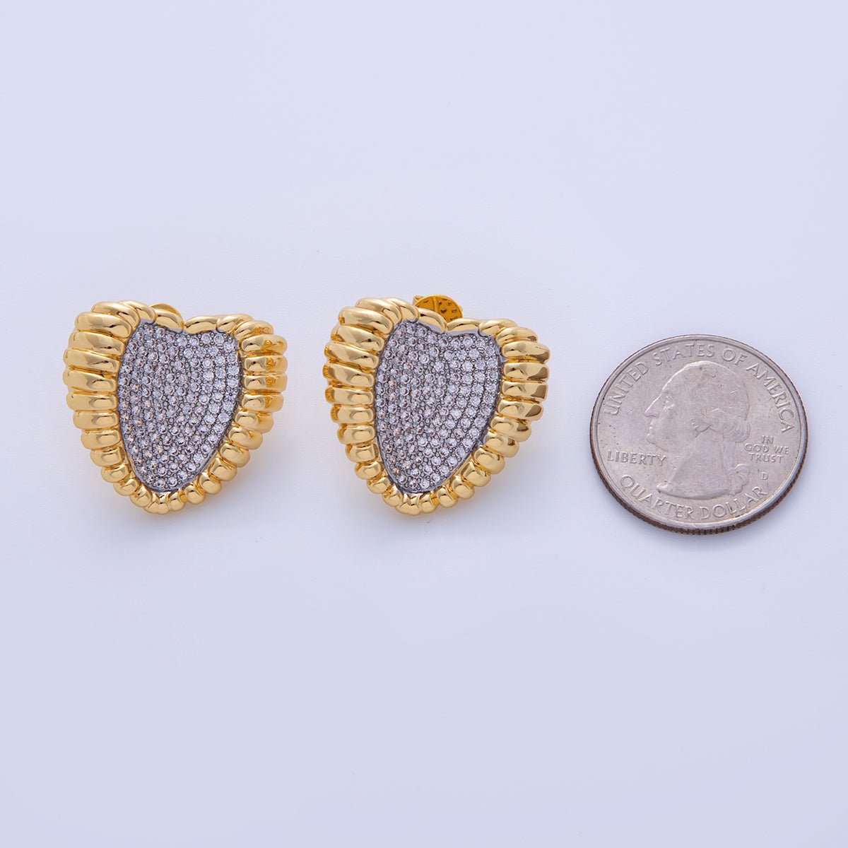18K Gold Filled Mixed Metal Micro Paved CZ Heart Croissant Stud Earrings | AI336 - DLUXCA