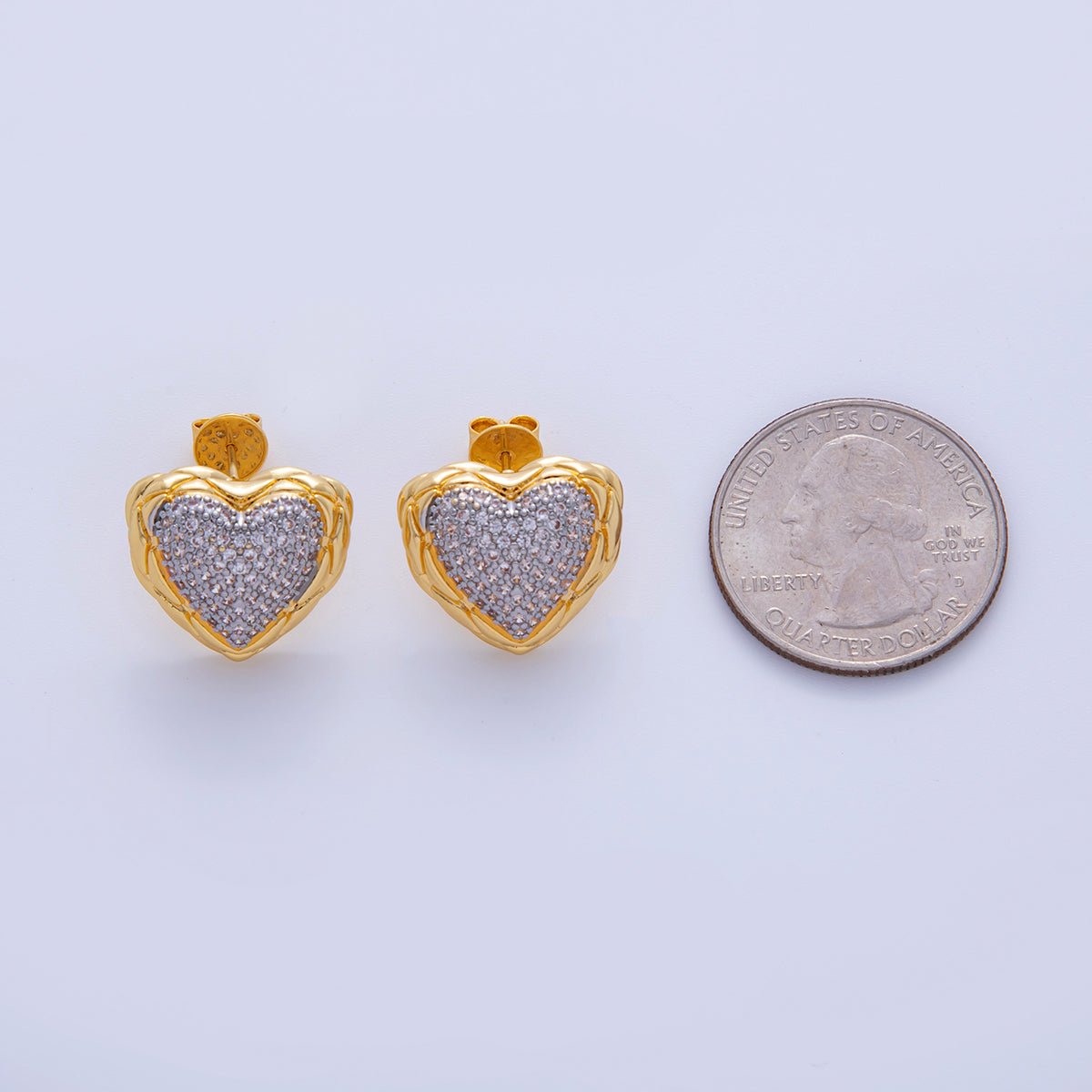 18K Gold Filled Mixed Metal Micro Paved CZ Molten Heart Stud Earrings | AI345 - DLUXCA