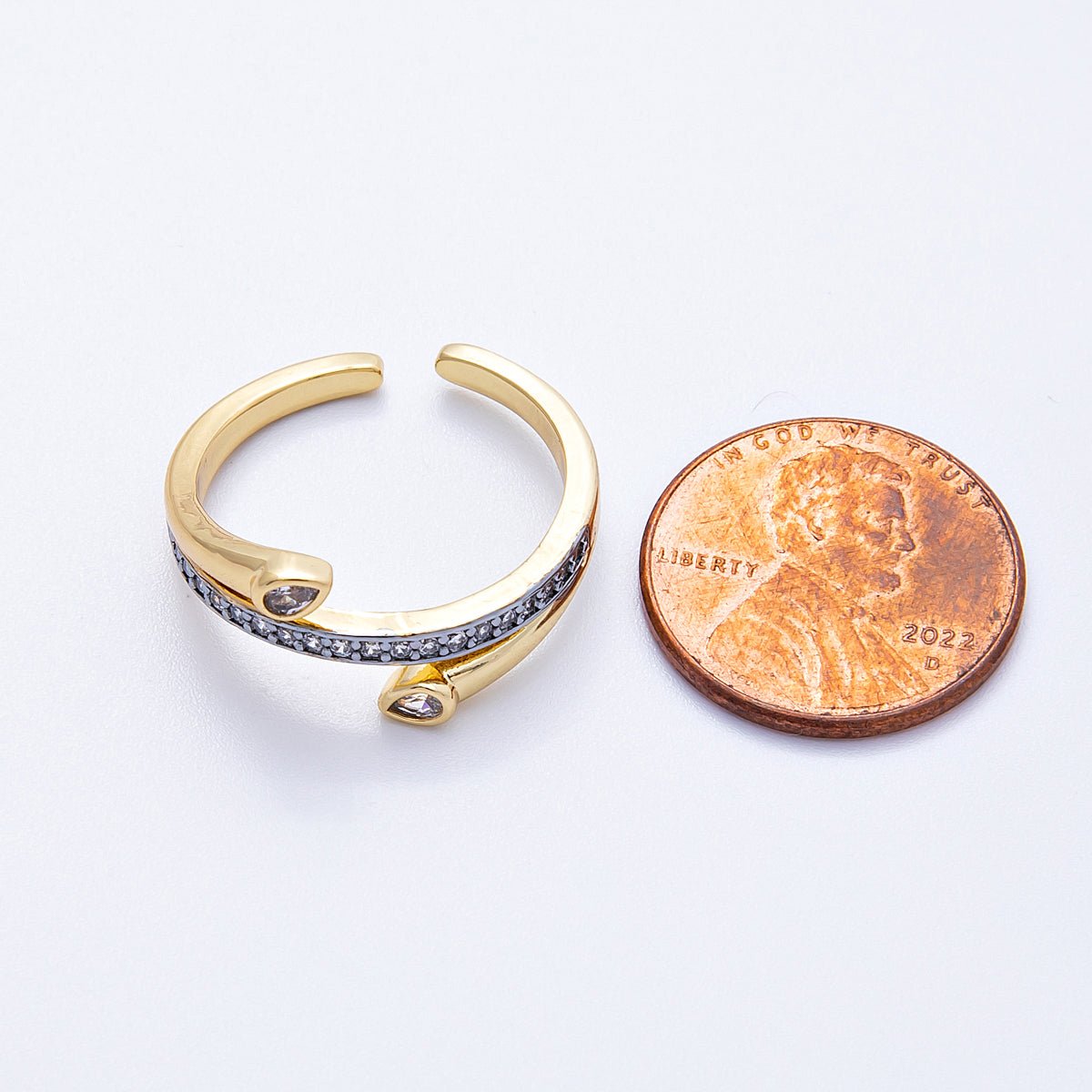 18K Gold Filled Mixed Metal Micro Paved CZ Triple Band Ring | Rings - 00038 - DLUXCA