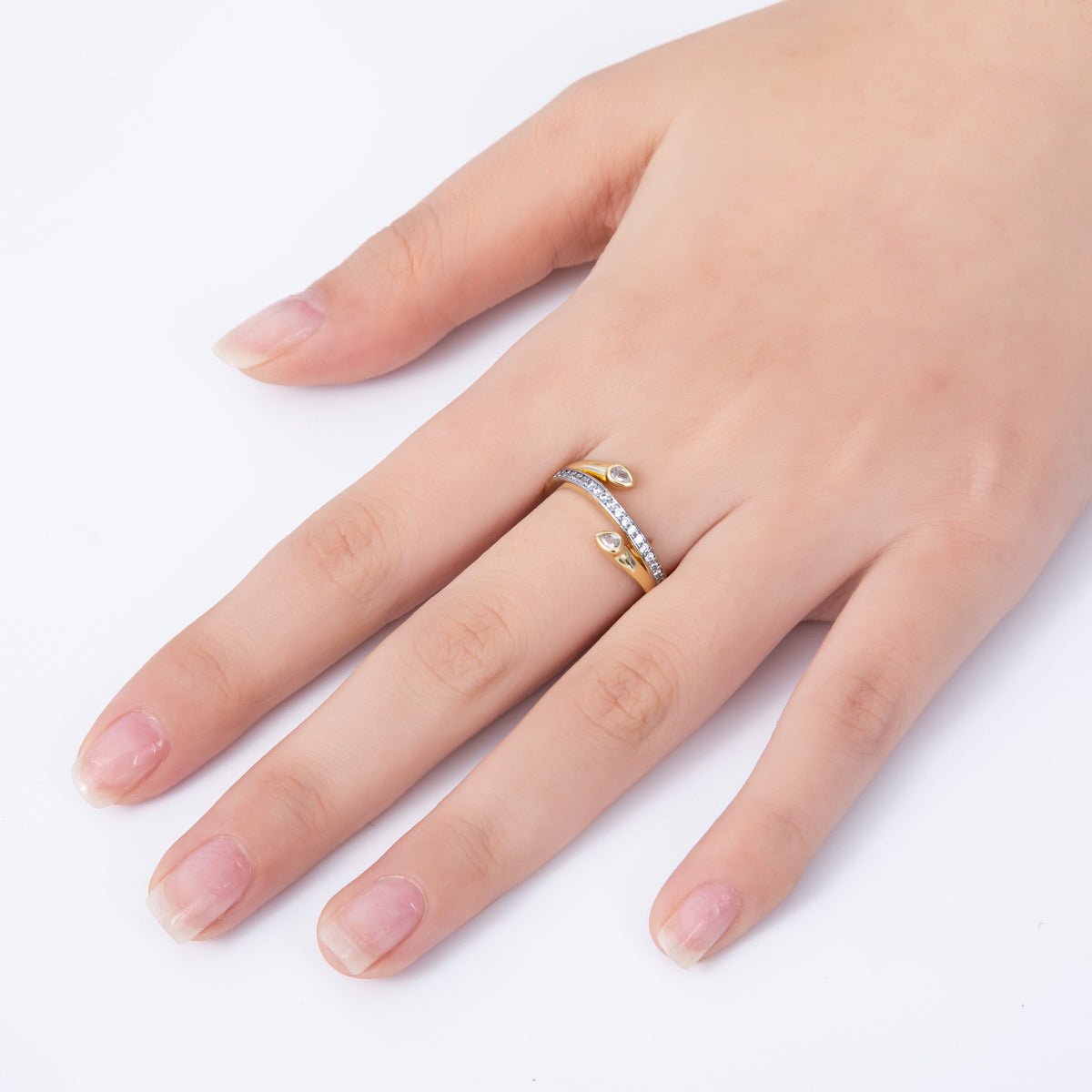 18K Gold Filled Mixed Metal Micro Paved CZ Triple Band Ring | Rings - 00038 - DLUXCA