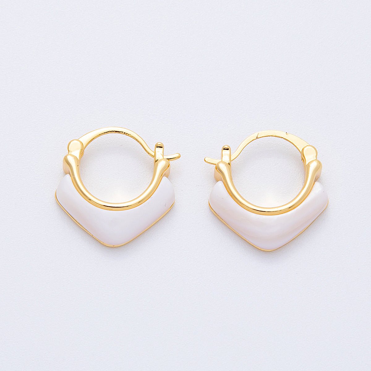 18K Gold Filled Mother Of Pearl V Shape Hoop Earrings | Earrings - 00297 - DLUXCA