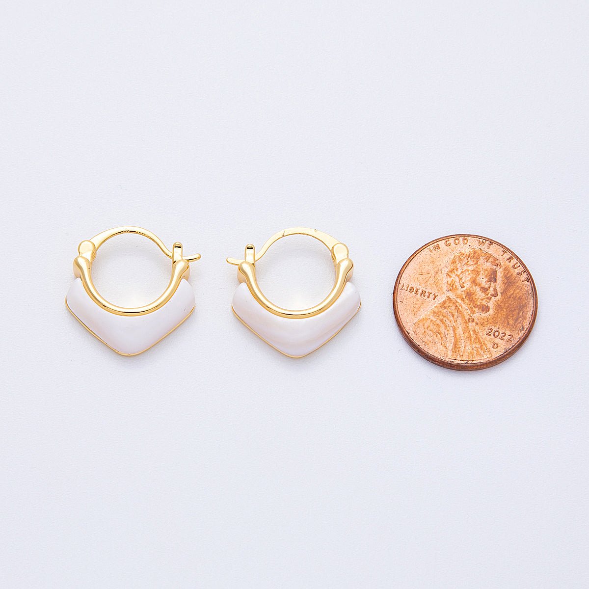 18K Gold Filled Mother Of Pearl V Shape Hoop Earrings | Earrings - 00297 - DLUXCA