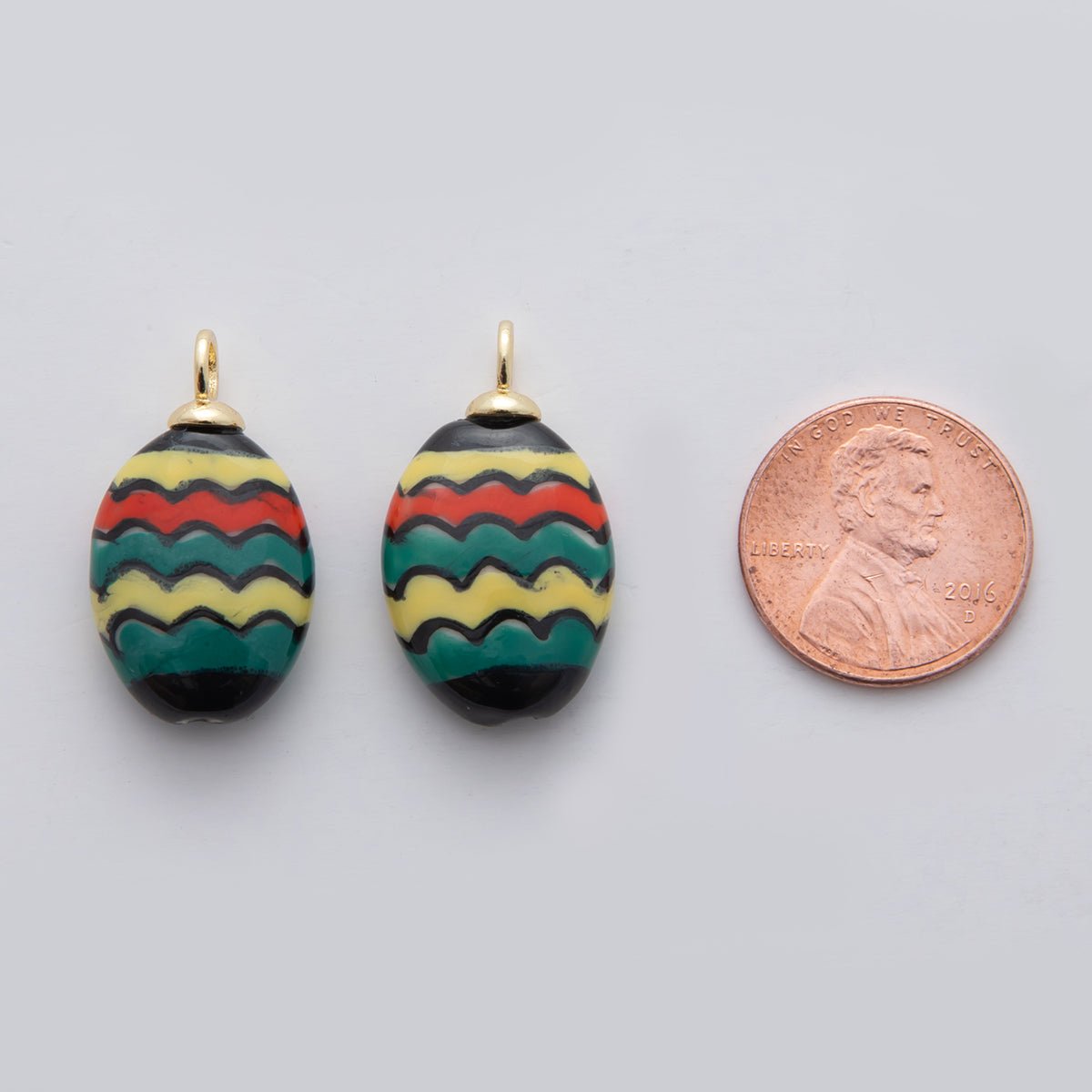 18K Gold Filled Multicolor Artisan Oval Ceramic Drop Charm | X644 - DLUXCA