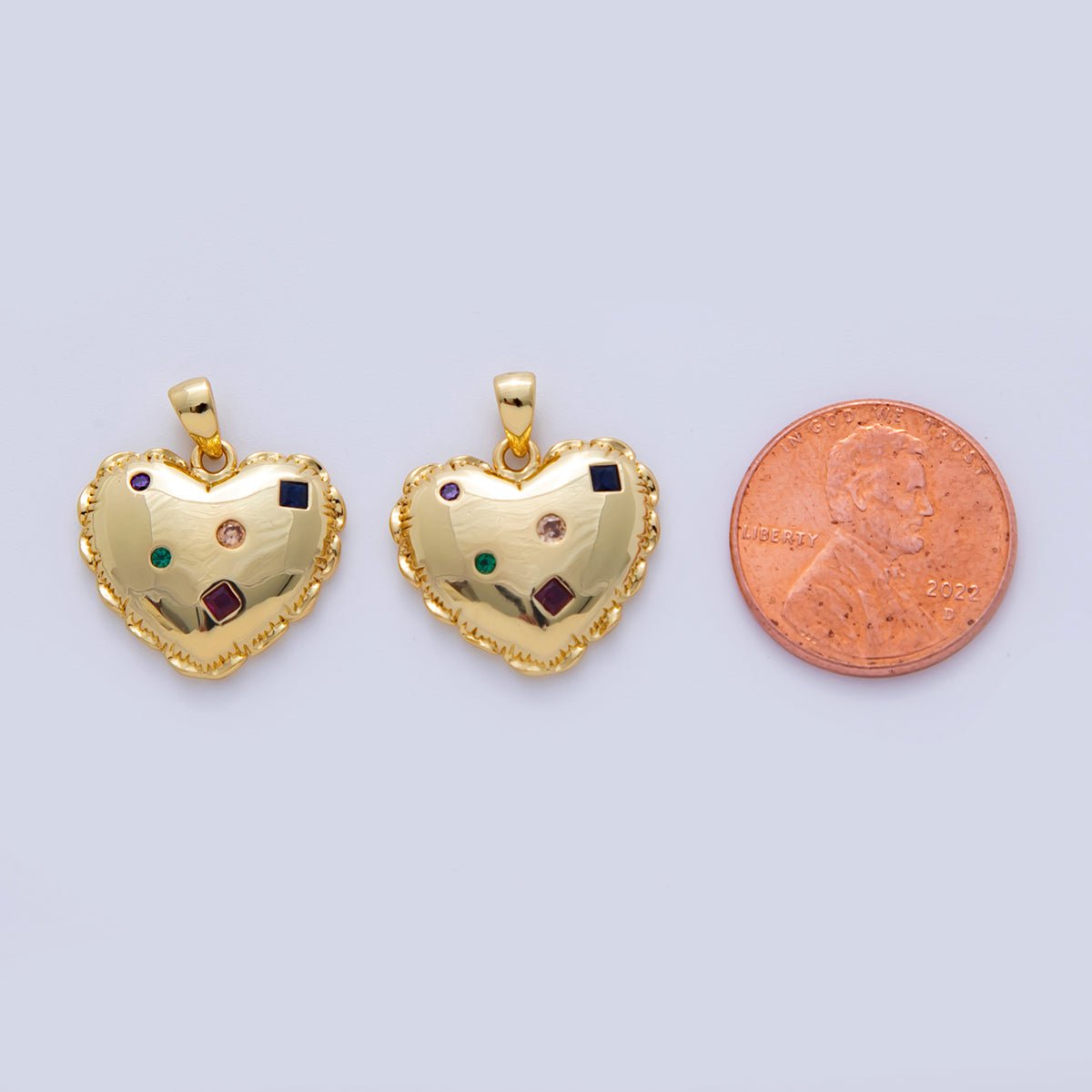 18K Gold Filled Multicolor CZ Dotted Puffed Heart Pendant | AF325 - DLUXCA