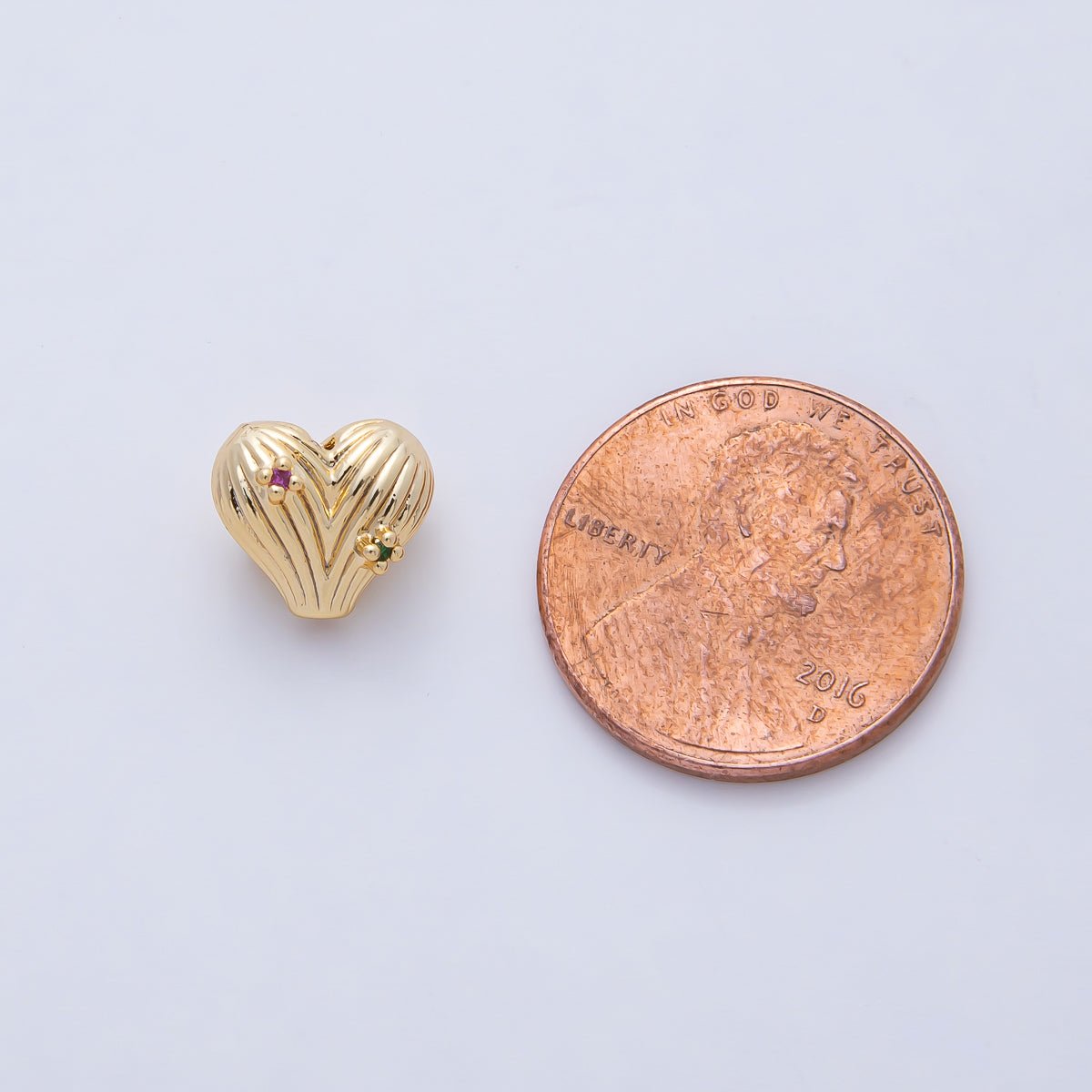 18K Gold Filled Multicolor CZ Ribbed Heart Bead | B460 - DLUXCA