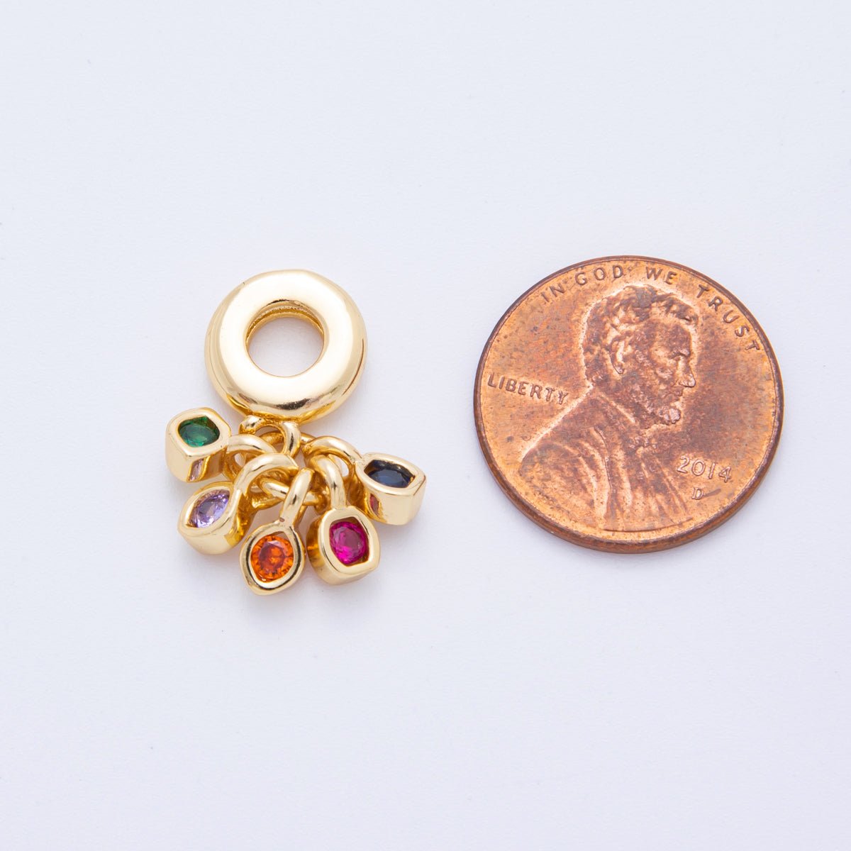 18K Gold Filled Multicolor Mix Shape CZ Rondelle Drop Charm Pendant | E714 - DLUXCA