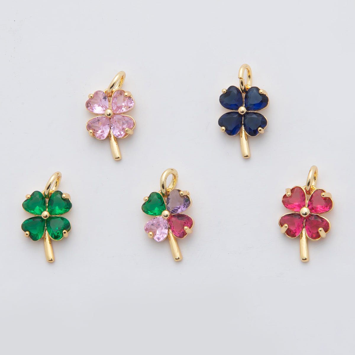 18K Gold Filled Multicolor, Pink, Blue, Green, Fuchsia CZ Clover Charm | X332 - X477 - DLUXCA