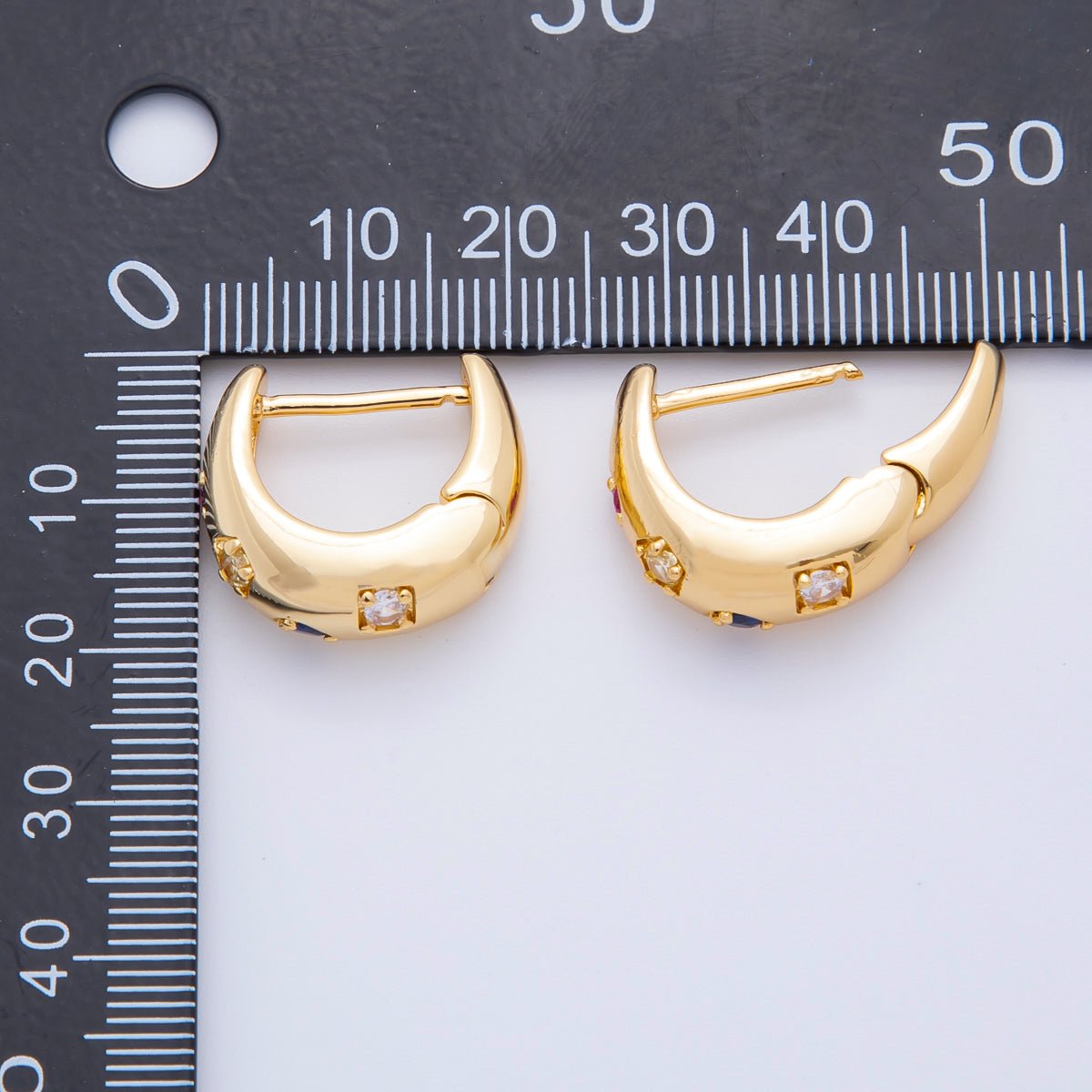 18K Gold Filled Multicolor Round CZ Dainty Dome Crescent Moon Lever Back Hoops Earrings | AJ221 - DLUXCA