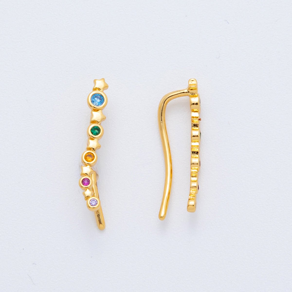 18K Gold Filled Multicolor Round CZ Shooting Star Ear Climber Earring | AJ - 187 - DLUXCA