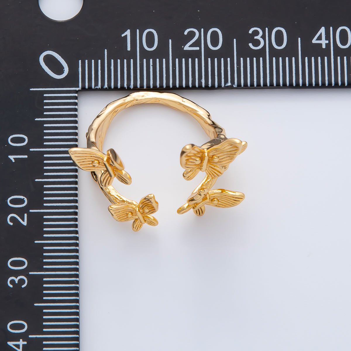 18K Gold Filled Multiple Butterfly Molten Hammered Wrap Ring | O621 - DLUXCA