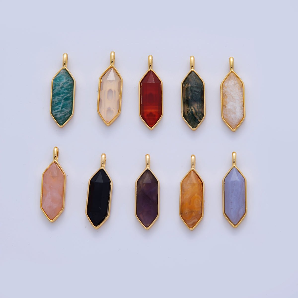 18K Gold Filled Natural Gemstone Hexagon Pendant | AF298 - AF307 - DLUXCA