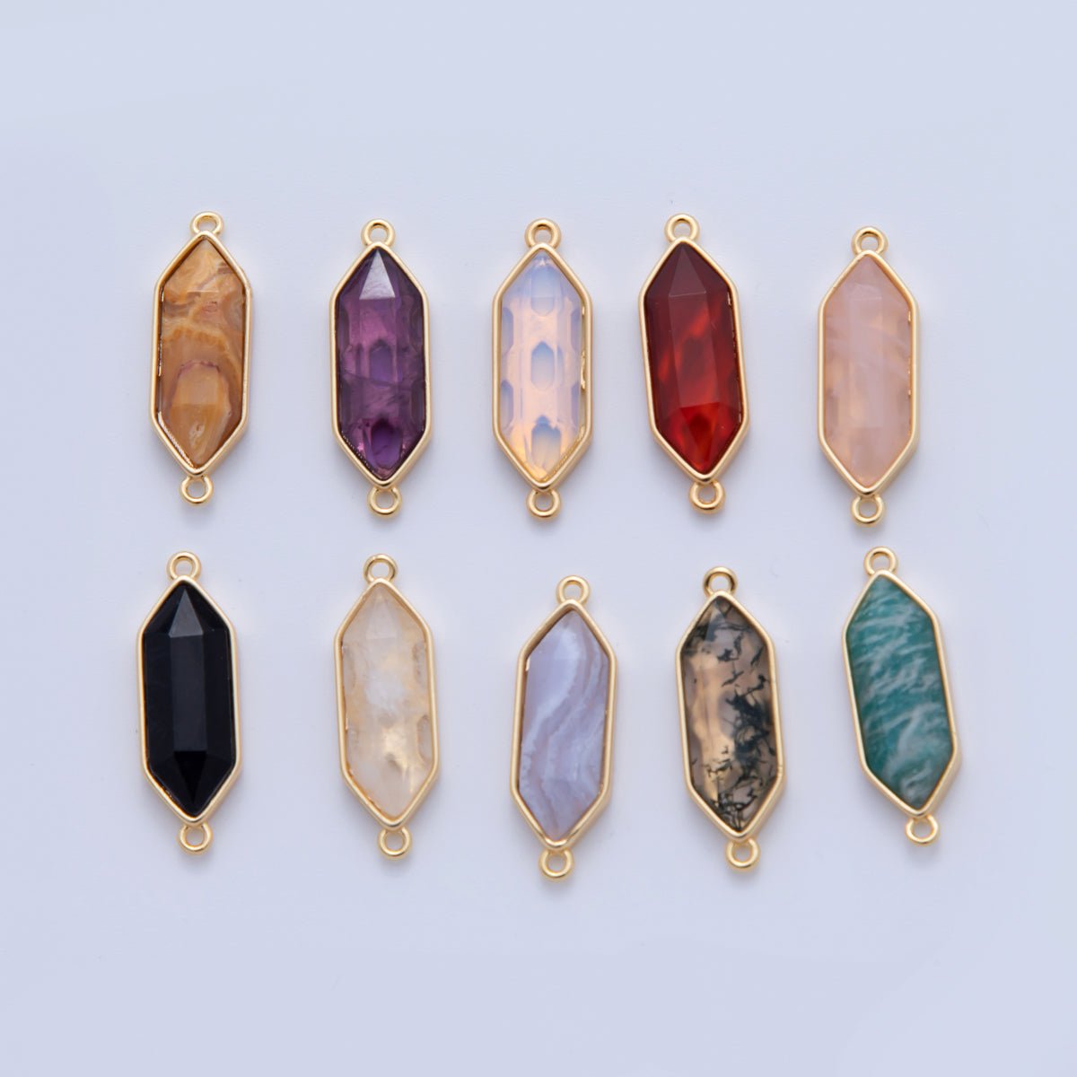 18K Gold Filled Natural Gemstone Hexagon Pendant | Y035 - Y044 - DLUXCA