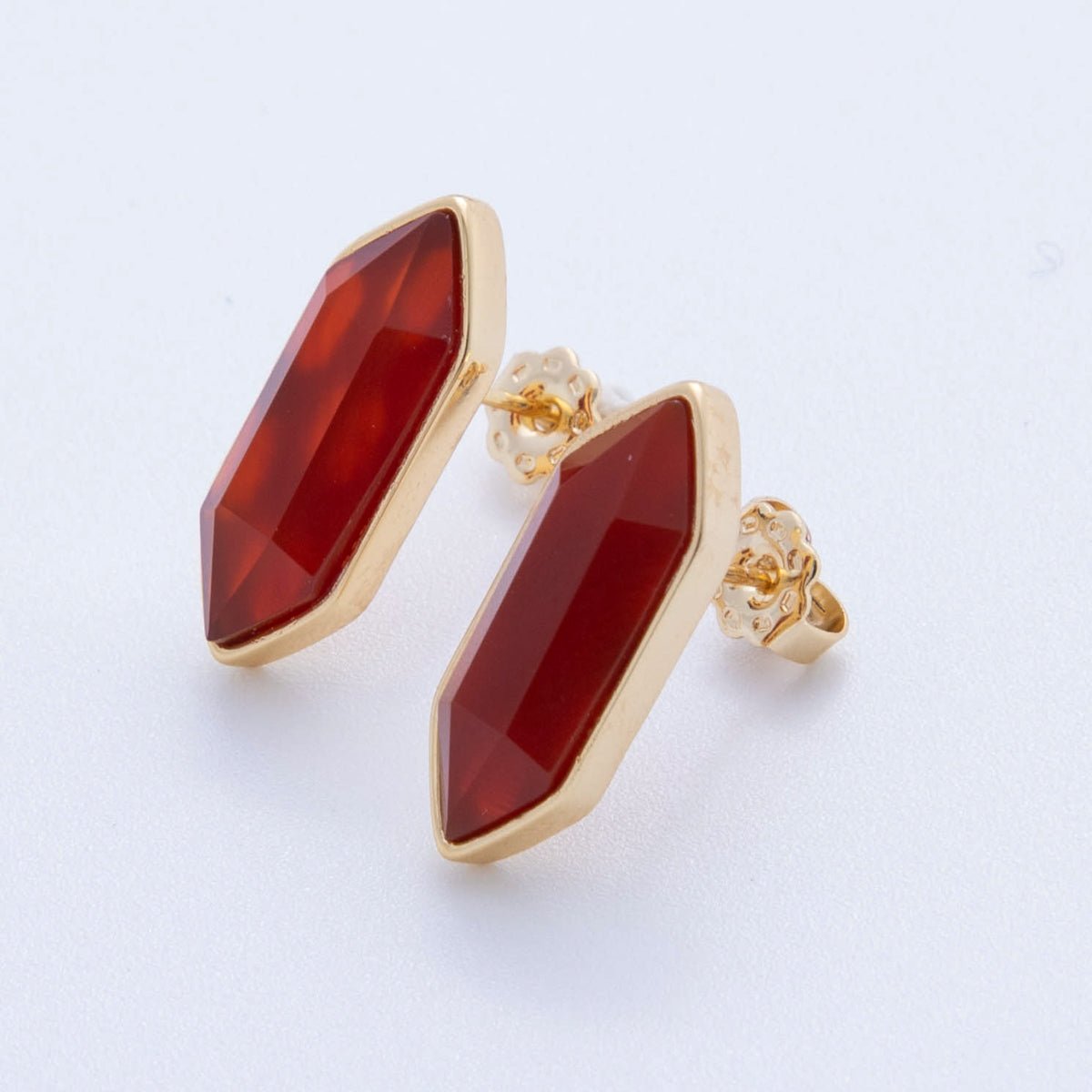 18K Gold Filled Natural Gemstone Hexagon Stud Earrings | Q037 - Q262 - DLUXCA