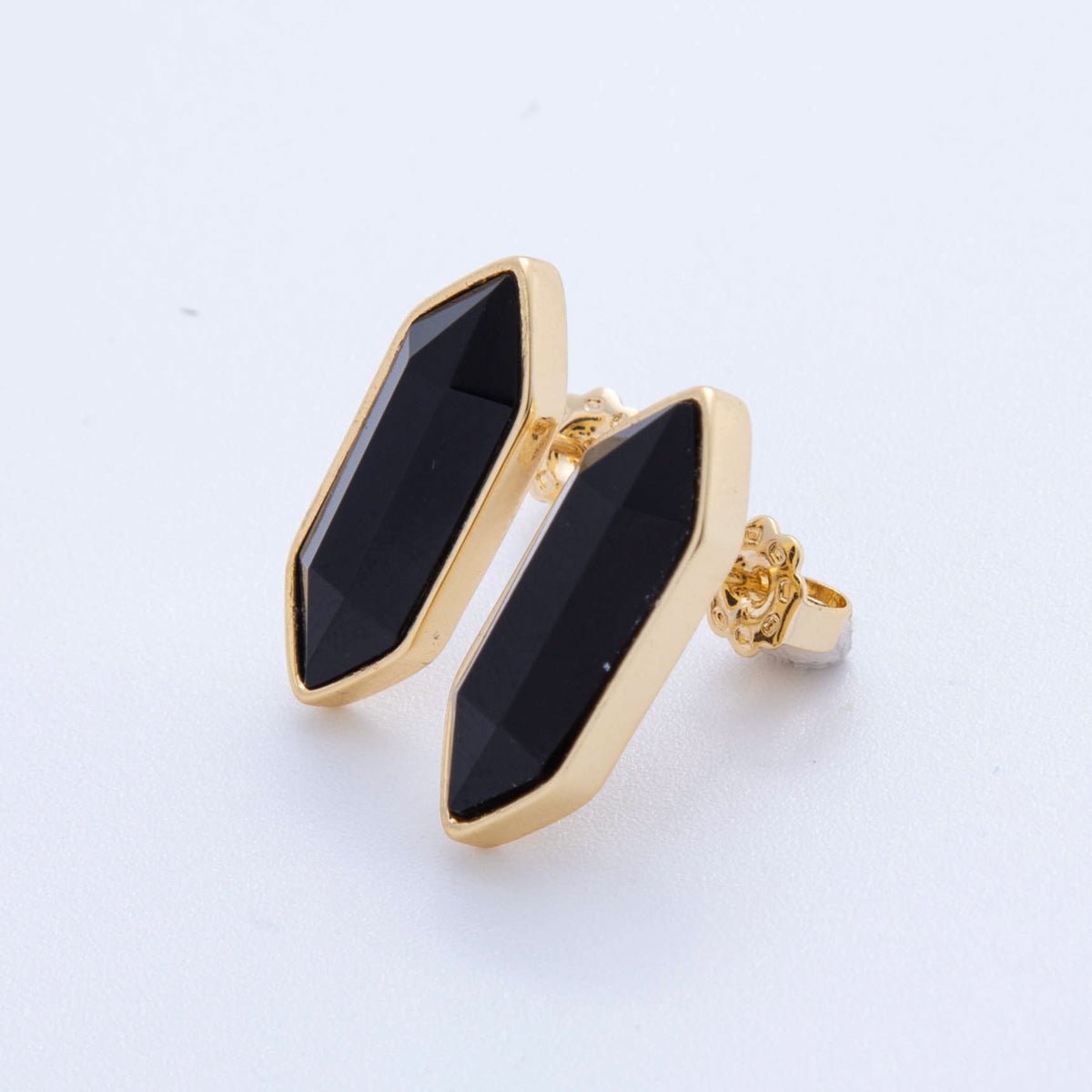 18K Gold Filled Natural Gemstone Hexagon Stud Earrings | Q037 - Q262 - DLUXCA