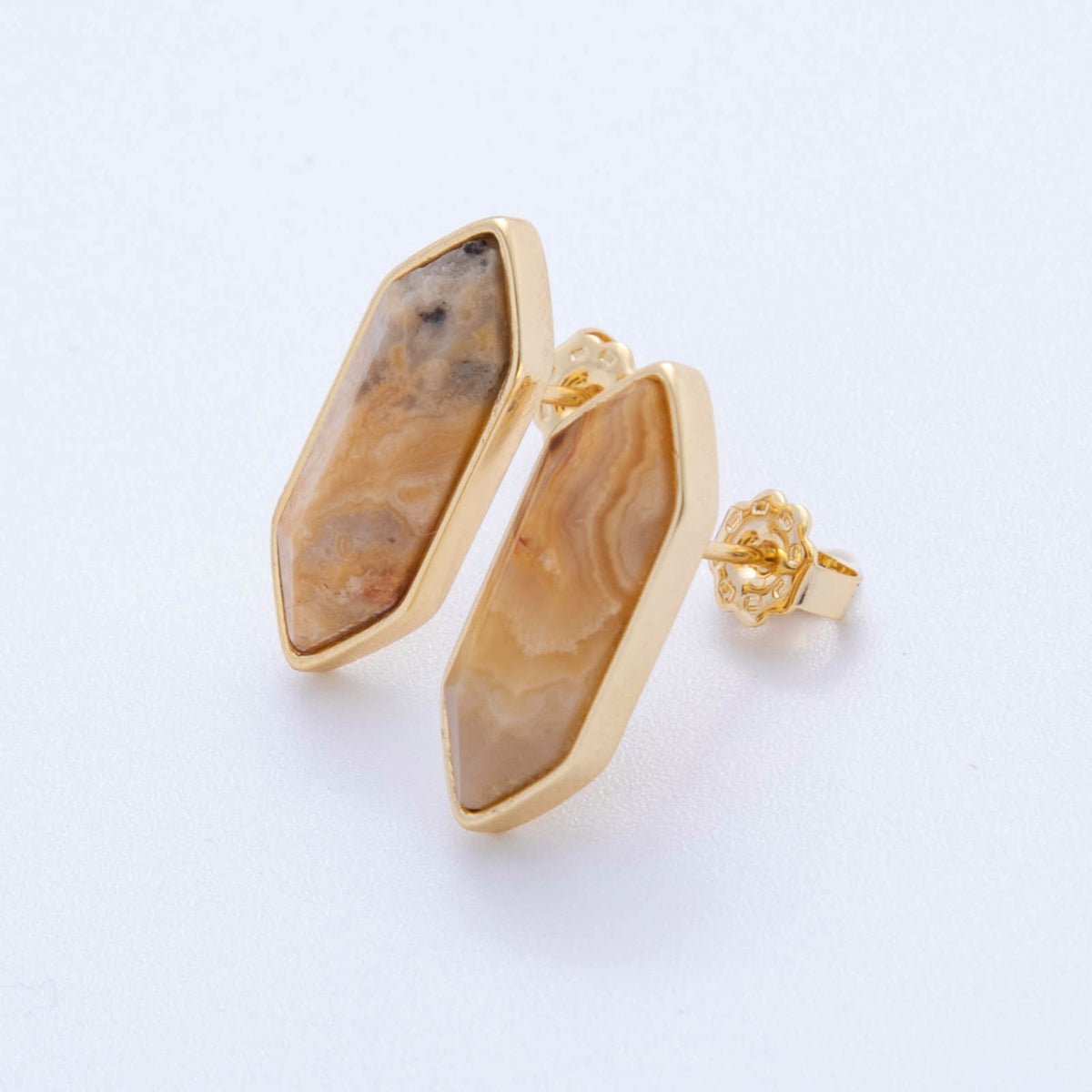 18K Gold Filled Natural Gemstone Hexagon Stud Earrings | Q037 - Q262 - DLUXCA
