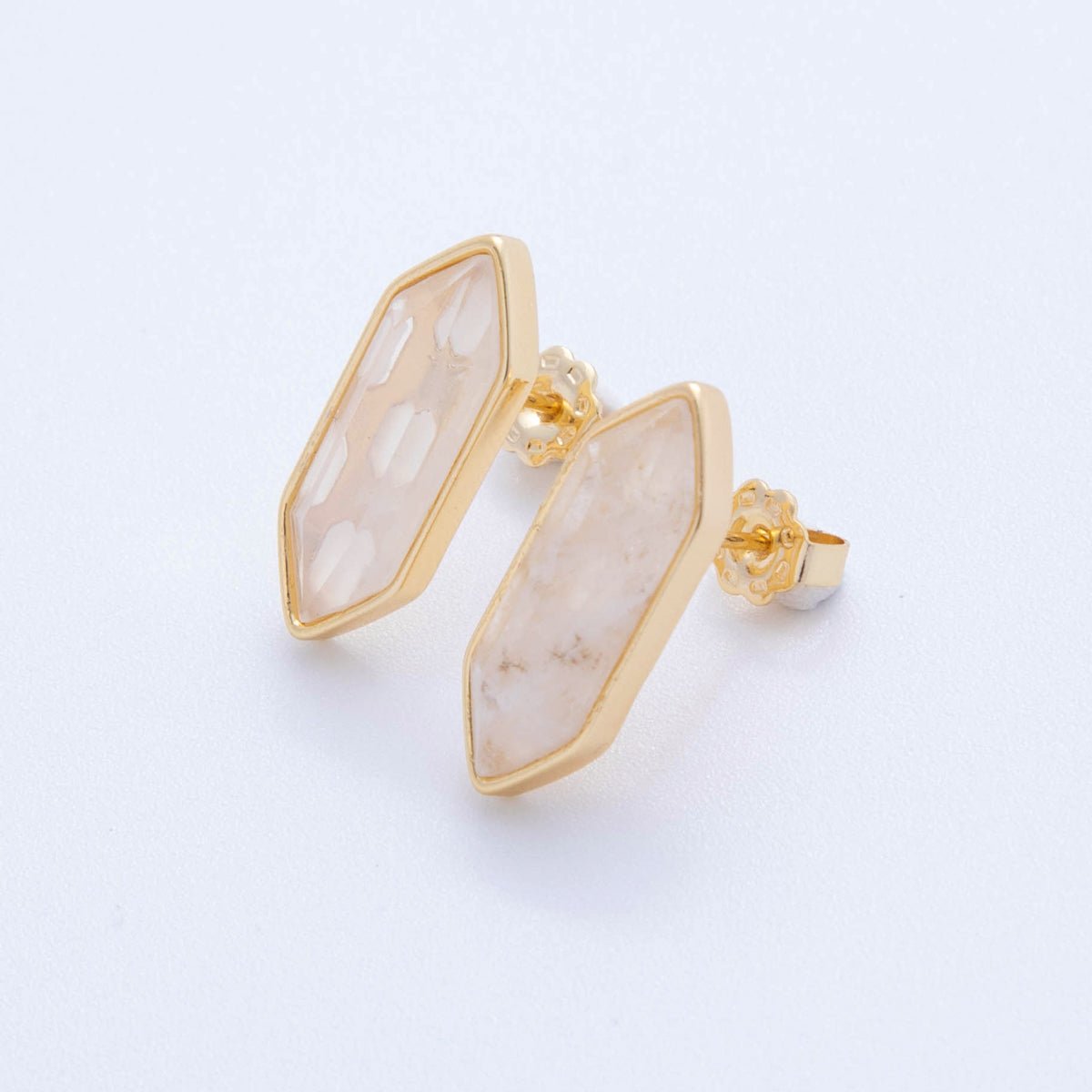 18K Gold Filled Natural Gemstone Hexagon Stud Earrings | Q037 - Q262 - DLUXCA
