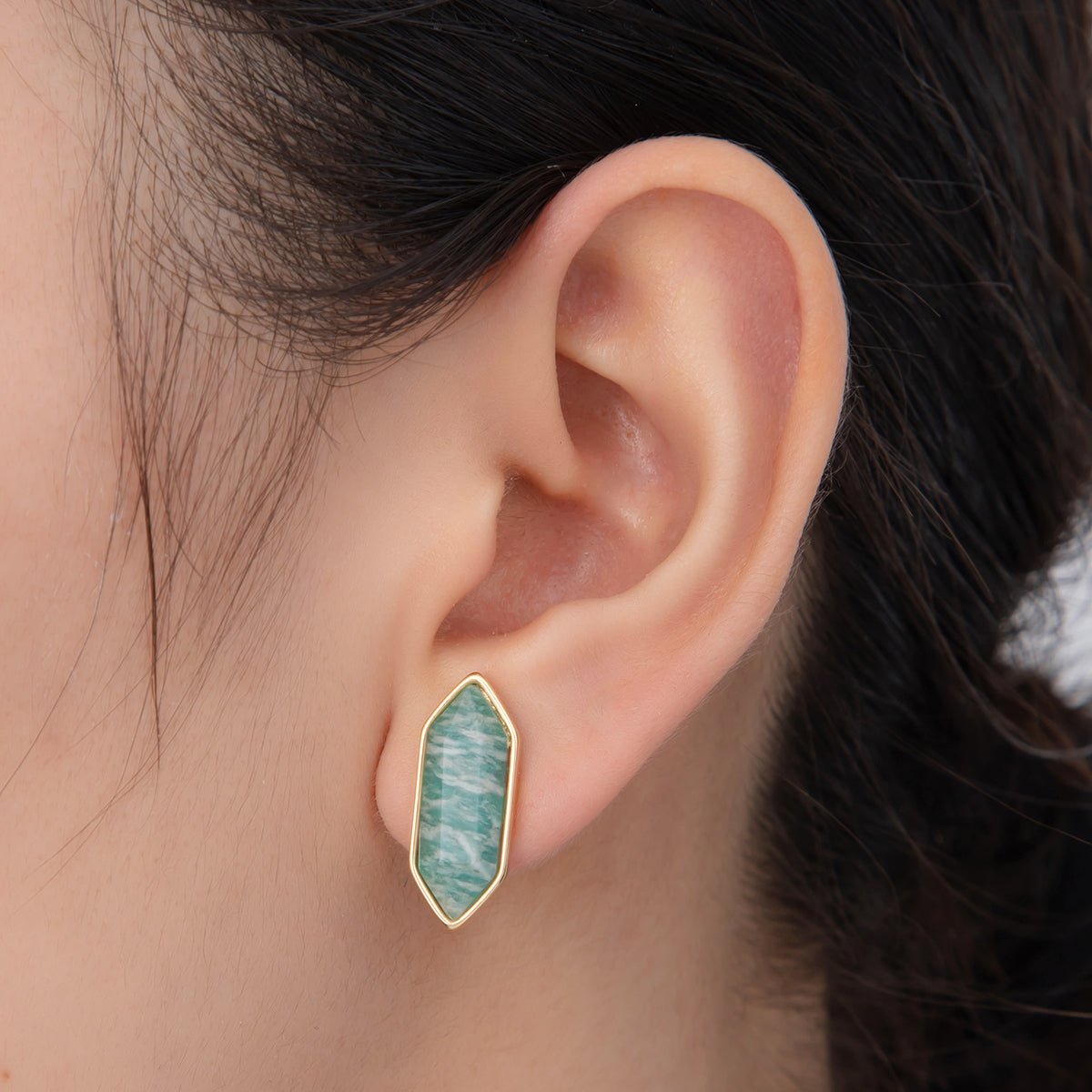 18K Gold Filled Natural Gemstone Hexagon Stud Earrings | Q037 - Q262 - DLUXCA