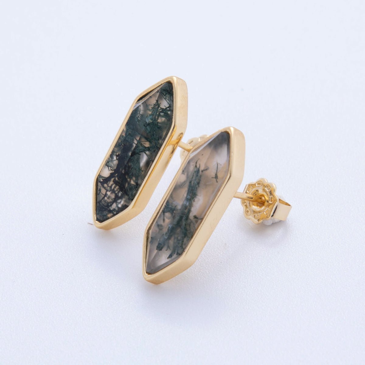 18K Gold Filled Natural Gemstone Hexagon Stud Earrings | Q037 - Q262 - DLUXCA