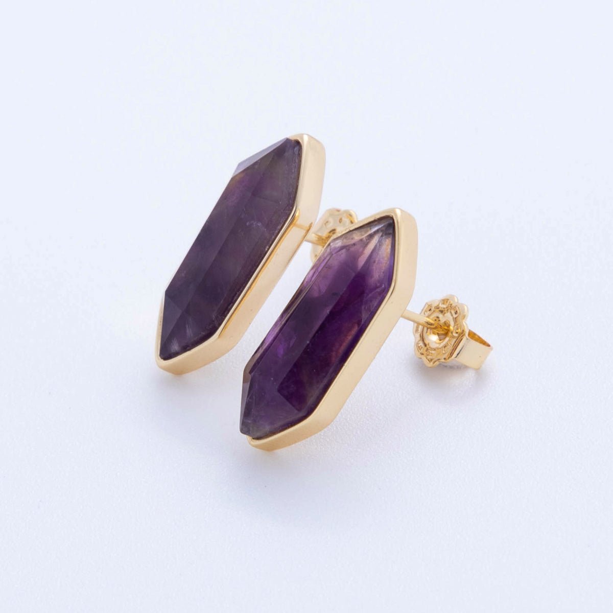 18K Gold Filled Natural Gemstone Hexagon Stud Earrings | Q037 - Q262 - DLUXCA