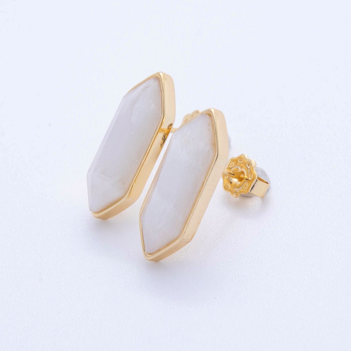 18K Gold Filled Natural Gemstone Hexagon Stud Earrings | Q037 - Q262 - DLUXCA