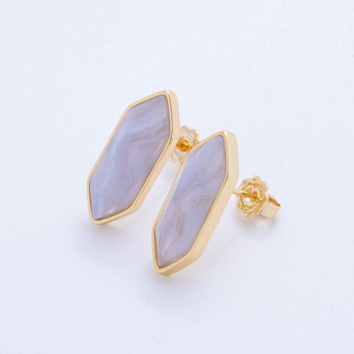 18K Gold Filled Natural Gemstone Hexagon Stud Earrings | Q037 - Q262 - DLUXCA