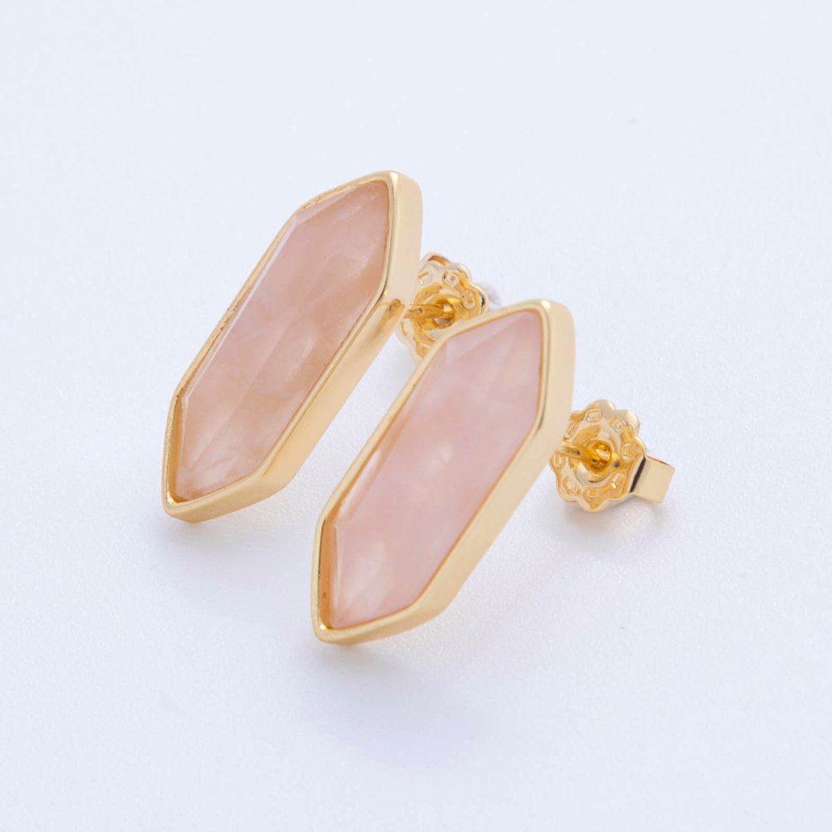 18K Gold Filled Natural Gemstone Hexagon Stud Earrings | Q037 - Q262 - DLUXCA