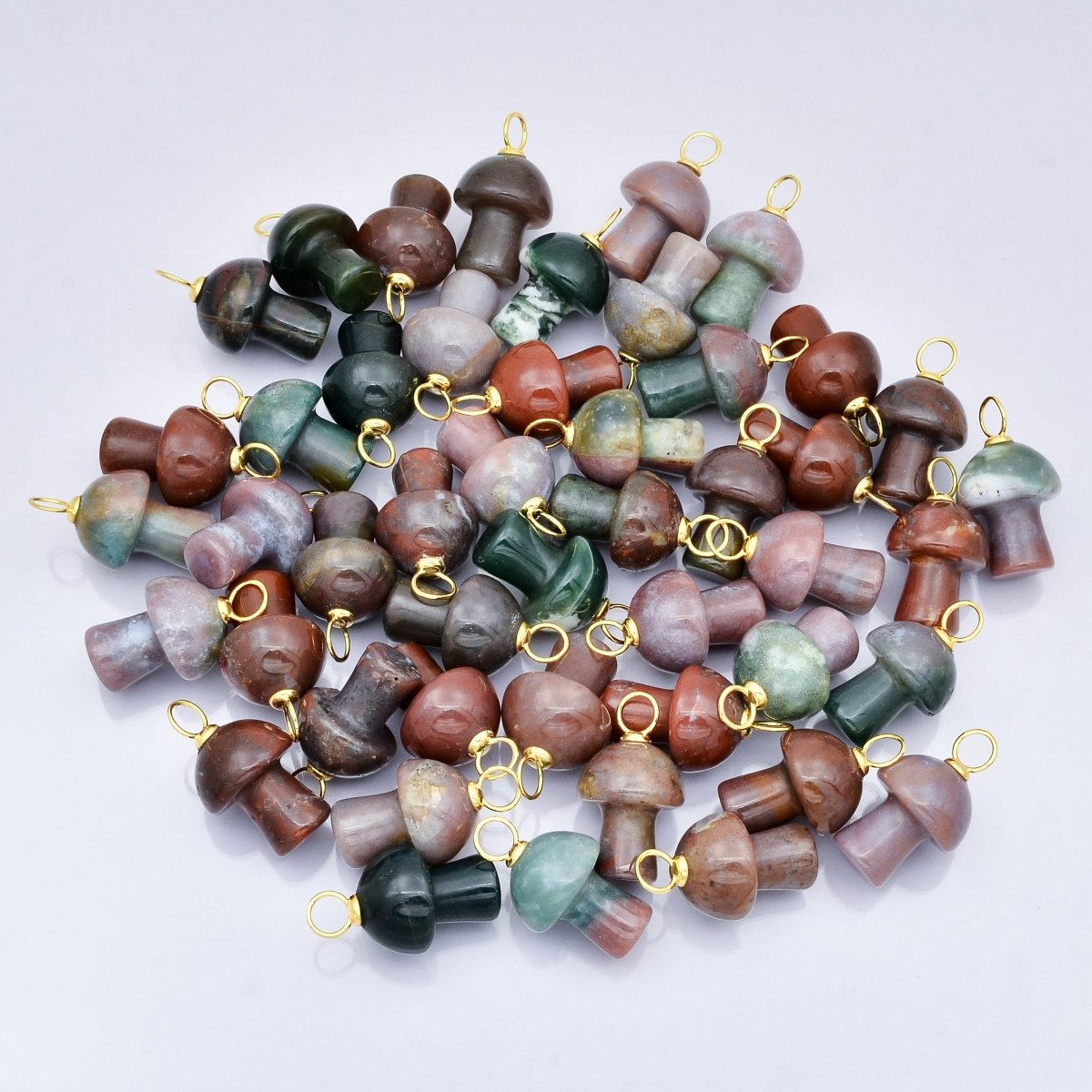 18K Gold Filled Natural Gemstone Mushroom Drop Charm | E404 - E416 - DLUXCA
