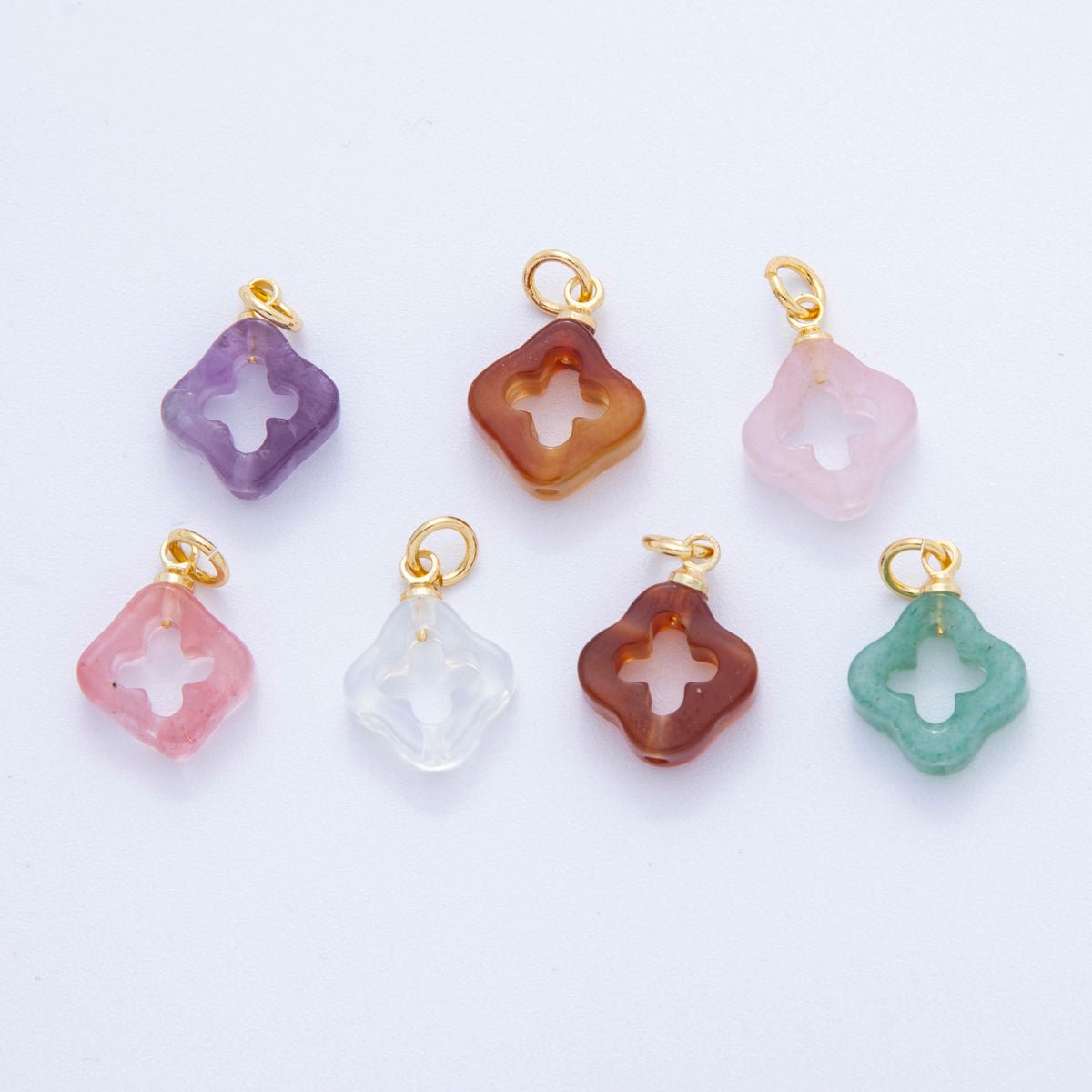 18K Gold Filled Natural Gemstone Open Quatrefoil Rhombus Charm | AF783 - AF786 - DLUXCA