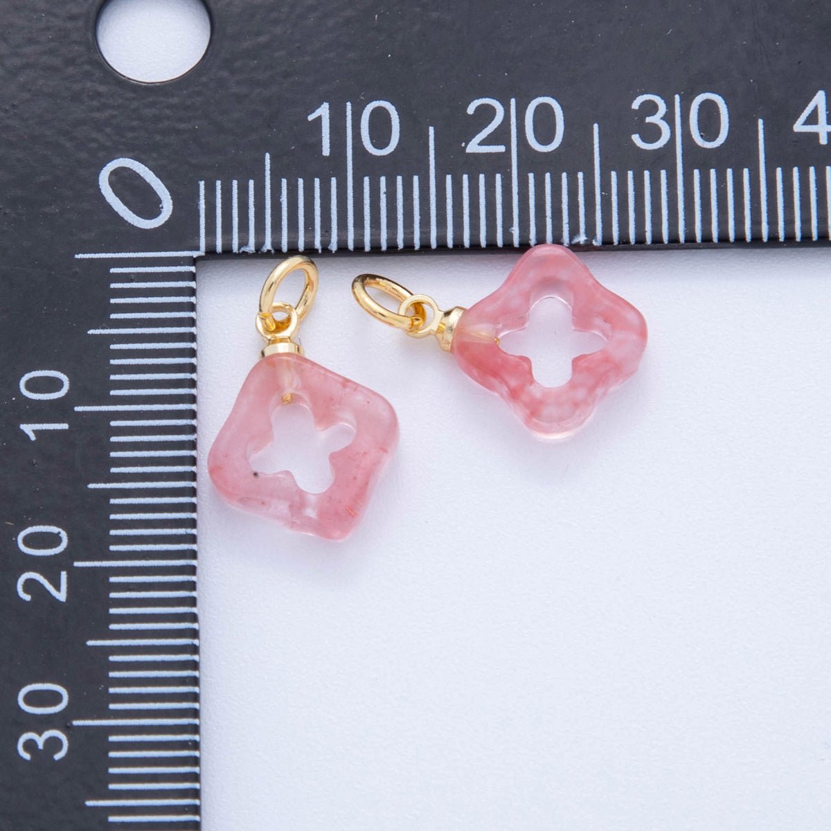 18K Gold Filled Natural Gemstone Open Quatrefoil Rhombus Charm | AF783 - AF786 - DLUXCA