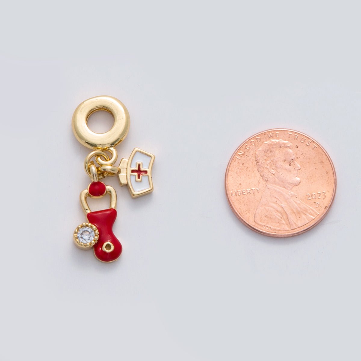 18K Gold Filled Nurse Stethoscope Rhondelle Drop Pendant | C272 - DLUXCA