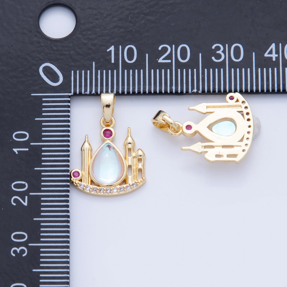 18K Gold Filled Opal Micro Paved CZ Castle Pendant | AH734 - DLUXCA