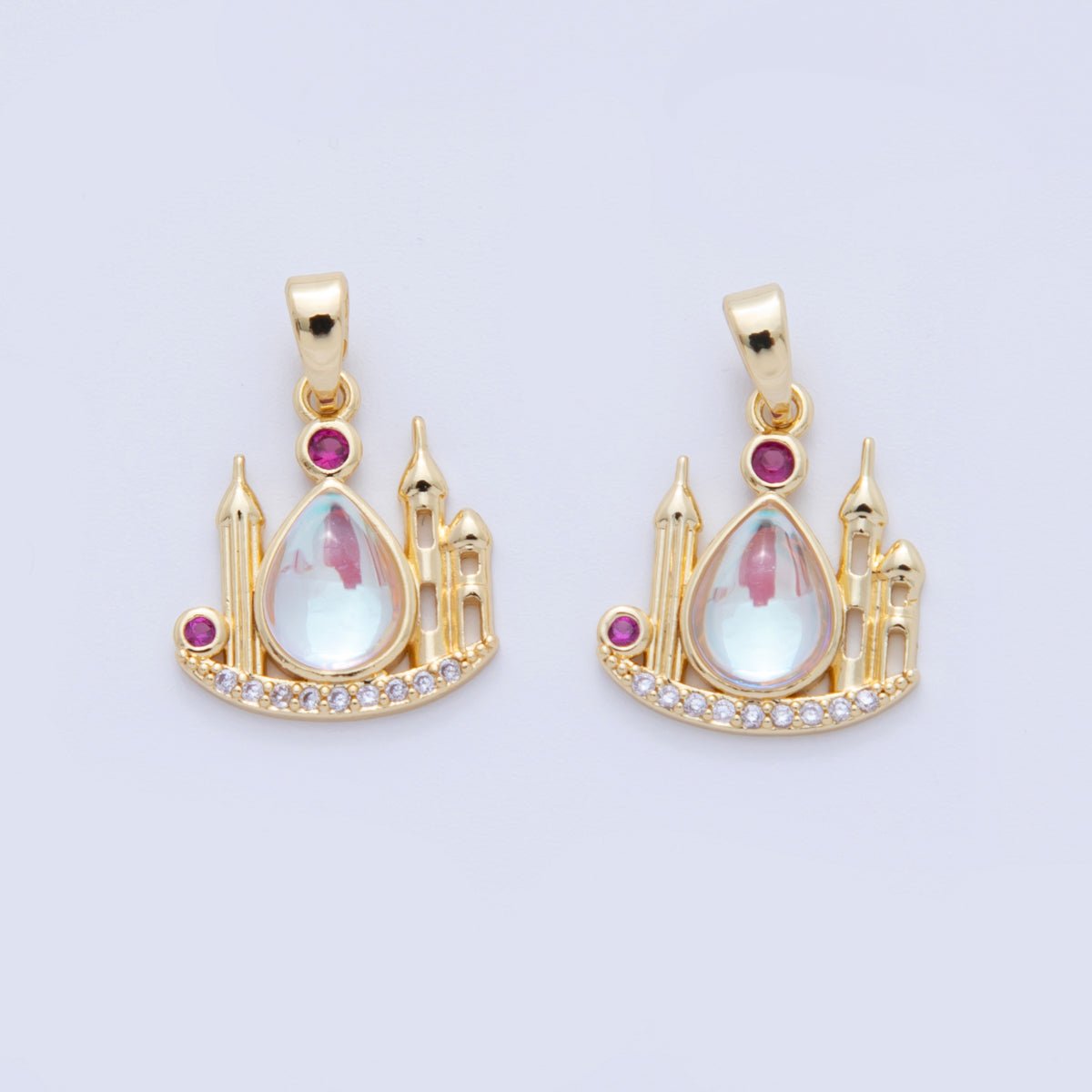 18K Gold Filled Opal Micro Paved CZ Castle Pendant | AH734 - DLUXCA