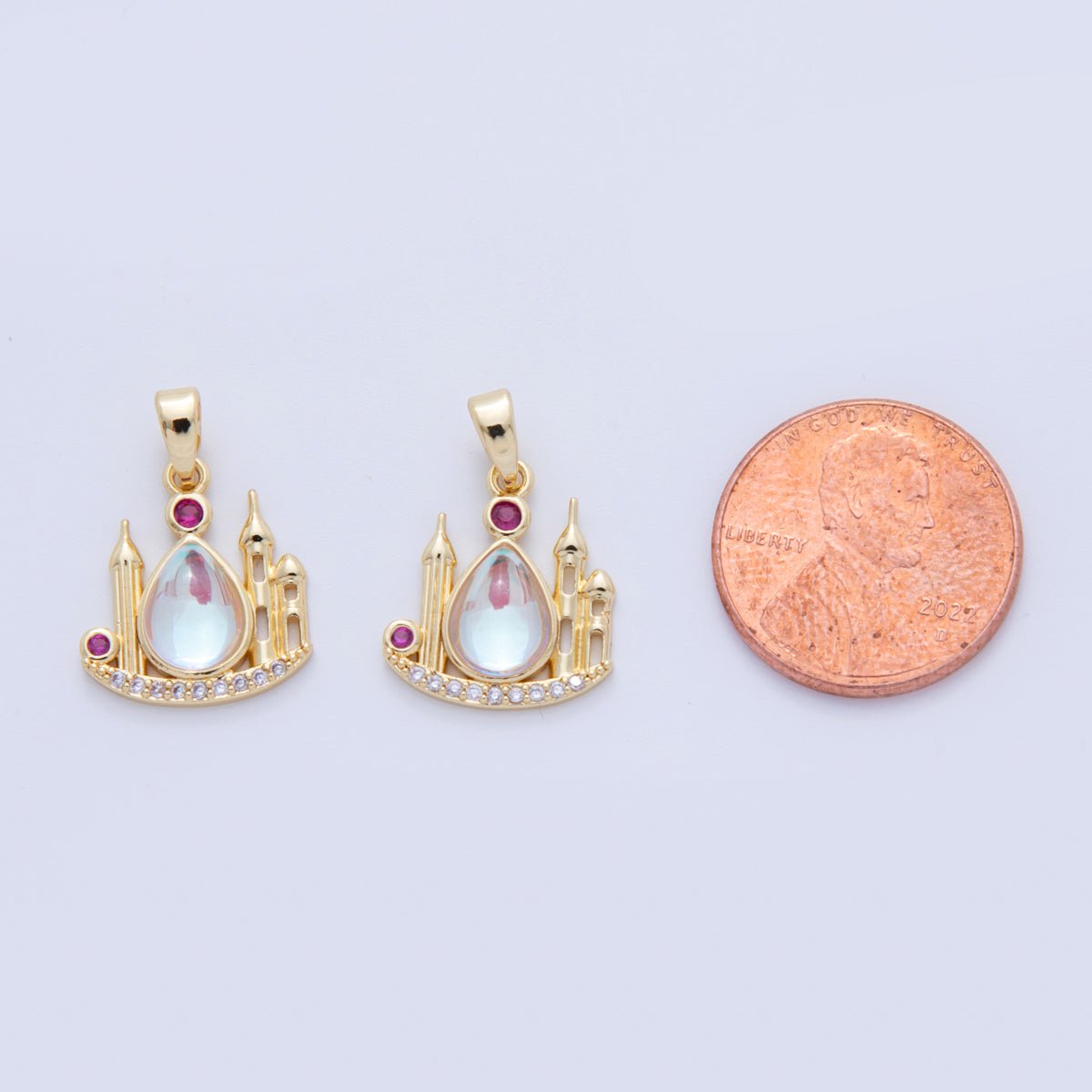 18K Gold Filled Opal Micro Paved CZ Castle Pendant | AH734 - DLUXCA