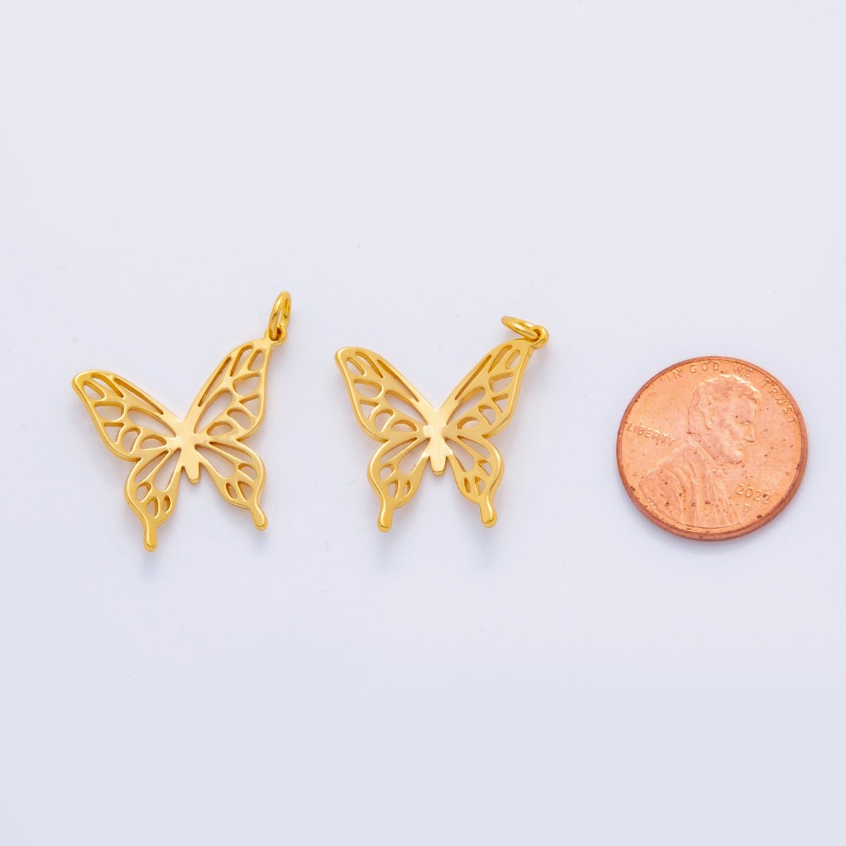 18K Gold Filled Open Artisan Butterfly Minimalist Charm | M590 - DLUXCA