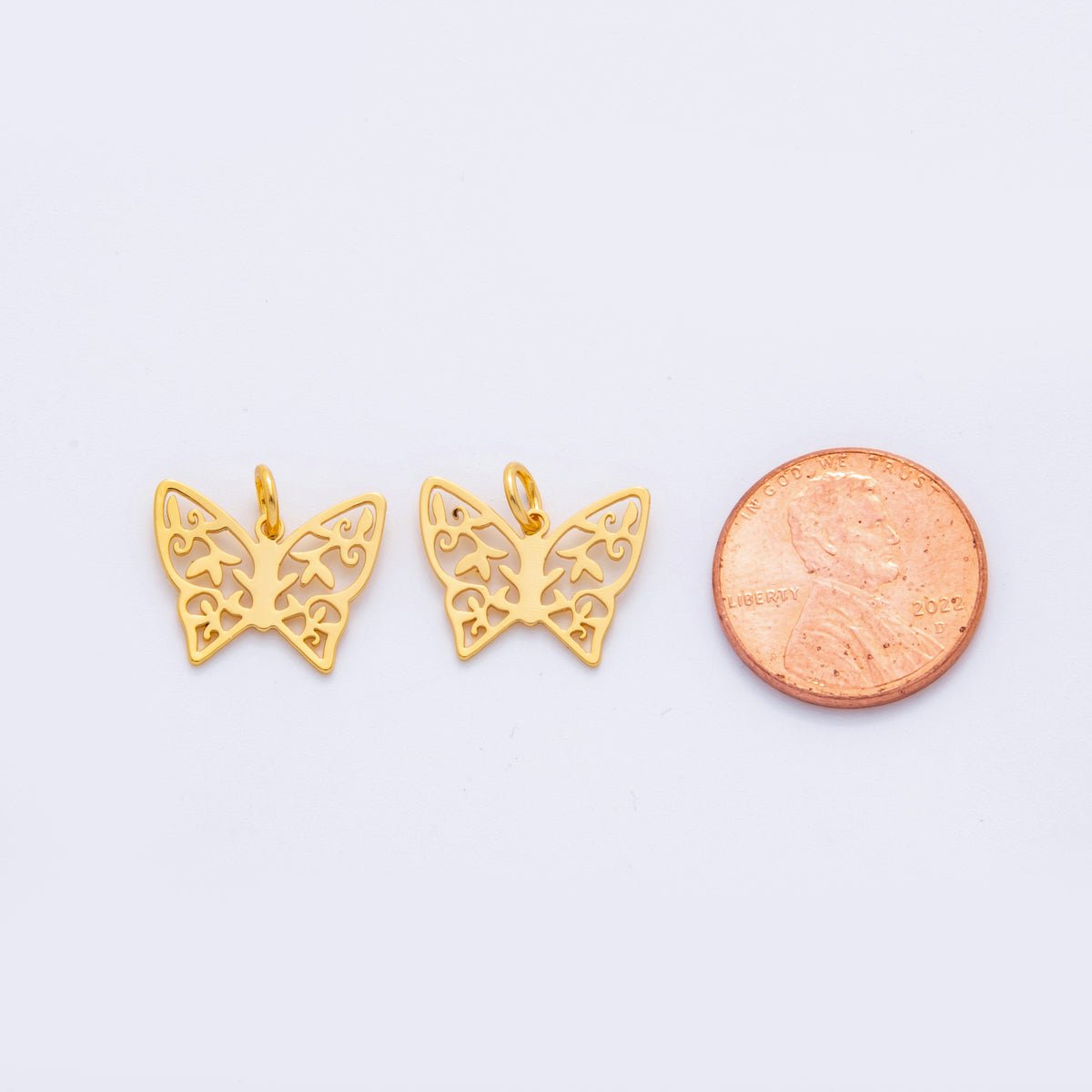 18K Gold Filled Open Leaf Butterfly Insect Mini Charm | M494 - DLUXCA