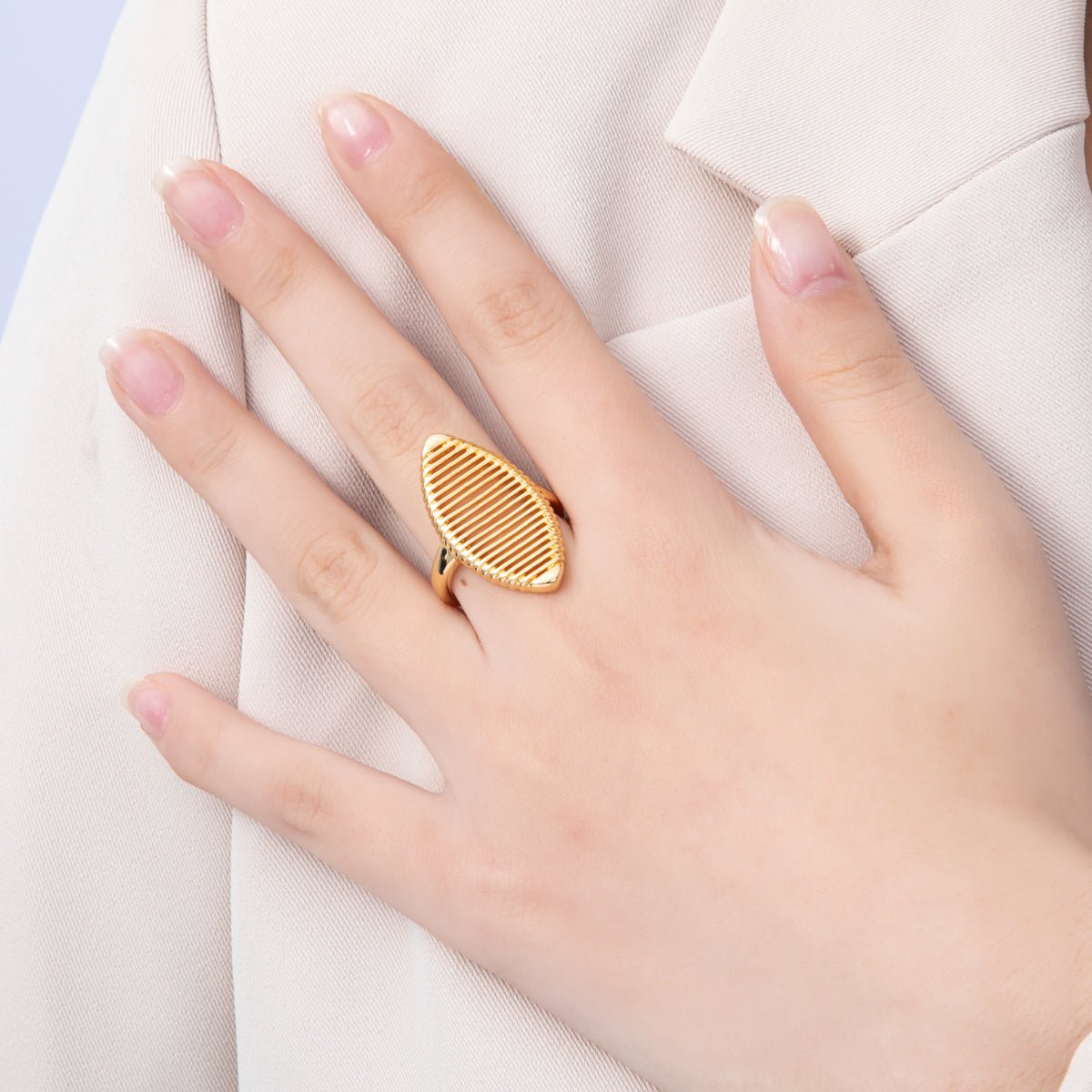 18K Gold Filled Open Linear Lined Navette Geometric Ring | Rings - 00056 - DLUXCA