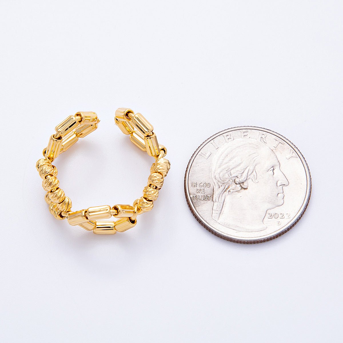 18K Gold Filled Open Textured Geometric Hexagon Ring | Rings - 00053 - DLUXCA