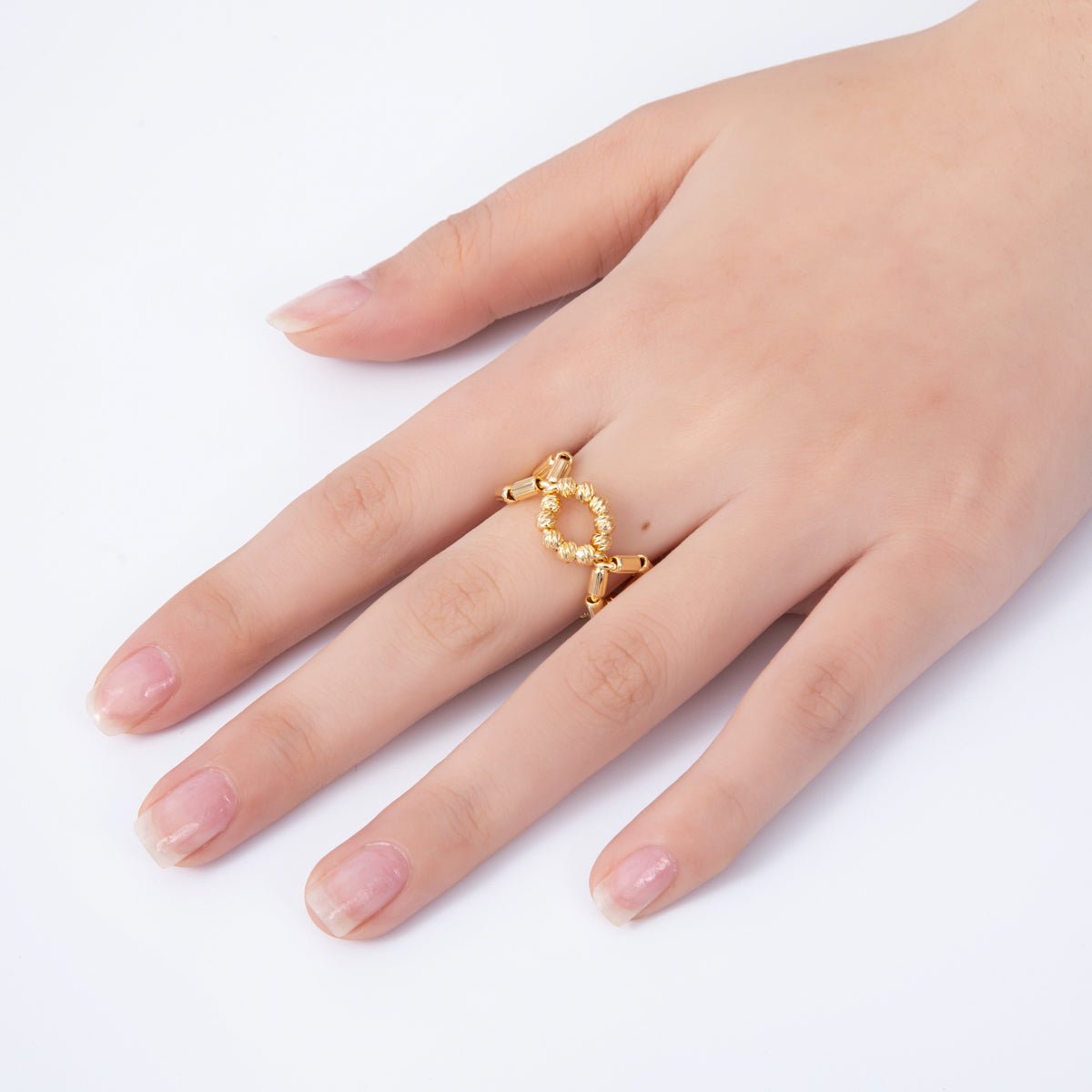 18K Gold Filled Open Textured Geometric Hexagon Ring | Rings - 00053 - DLUXCA