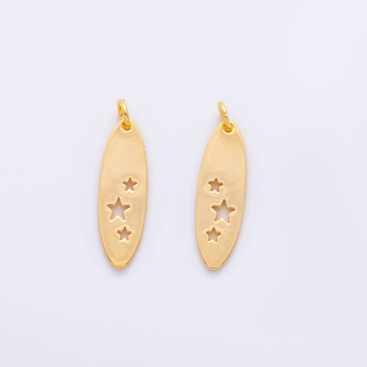 18K Gold Filled Open Triple Celestial Star Oblong Charm | M577 - DLUXCA