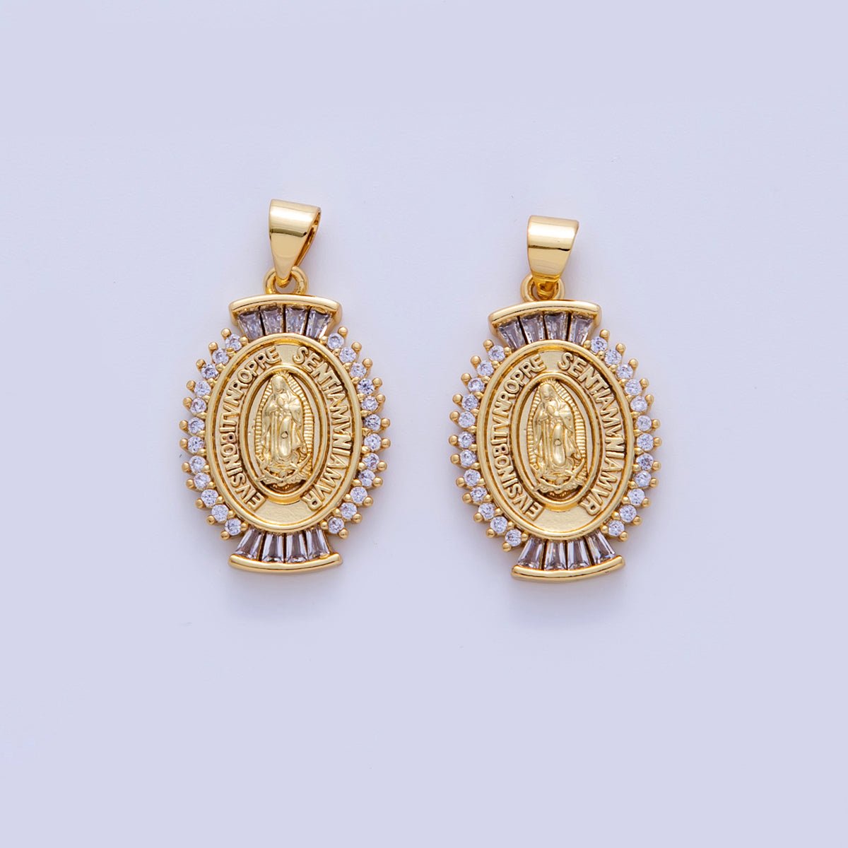 18K Gold Filled Our Lady Guadalupe Mary Baguette Oval Pendant | AH720 - DLUXCA