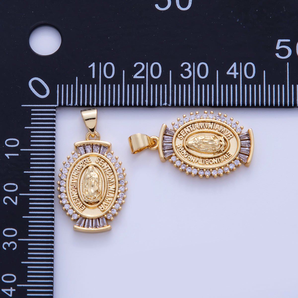 18K Gold Filled Our Lady Guadalupe Mary Baguette Oval Pendant | AH720 - DLUXCA