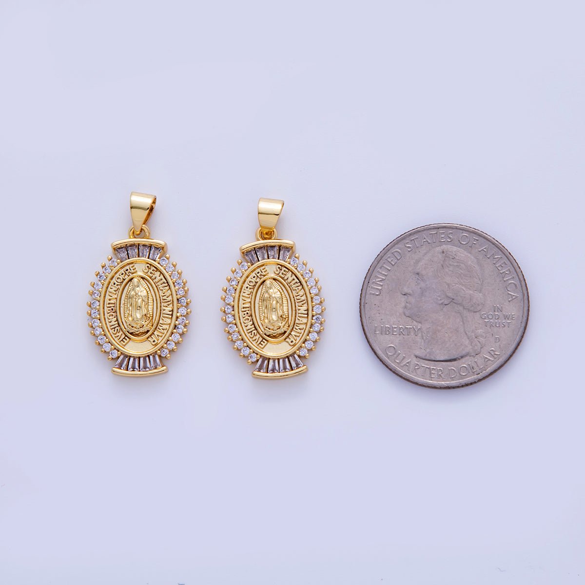 18K Gold Filled Our Lady Guadalupe Mary Baguette Oval Pendant | AH720 - DLUXCA