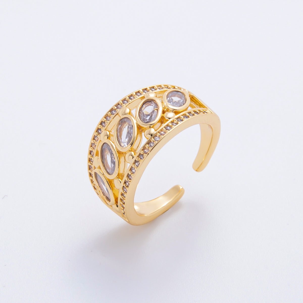 18K Gold Filled Oval Clear CZ Micro Paved CZ Wide Ring | O437 - DLUXCA