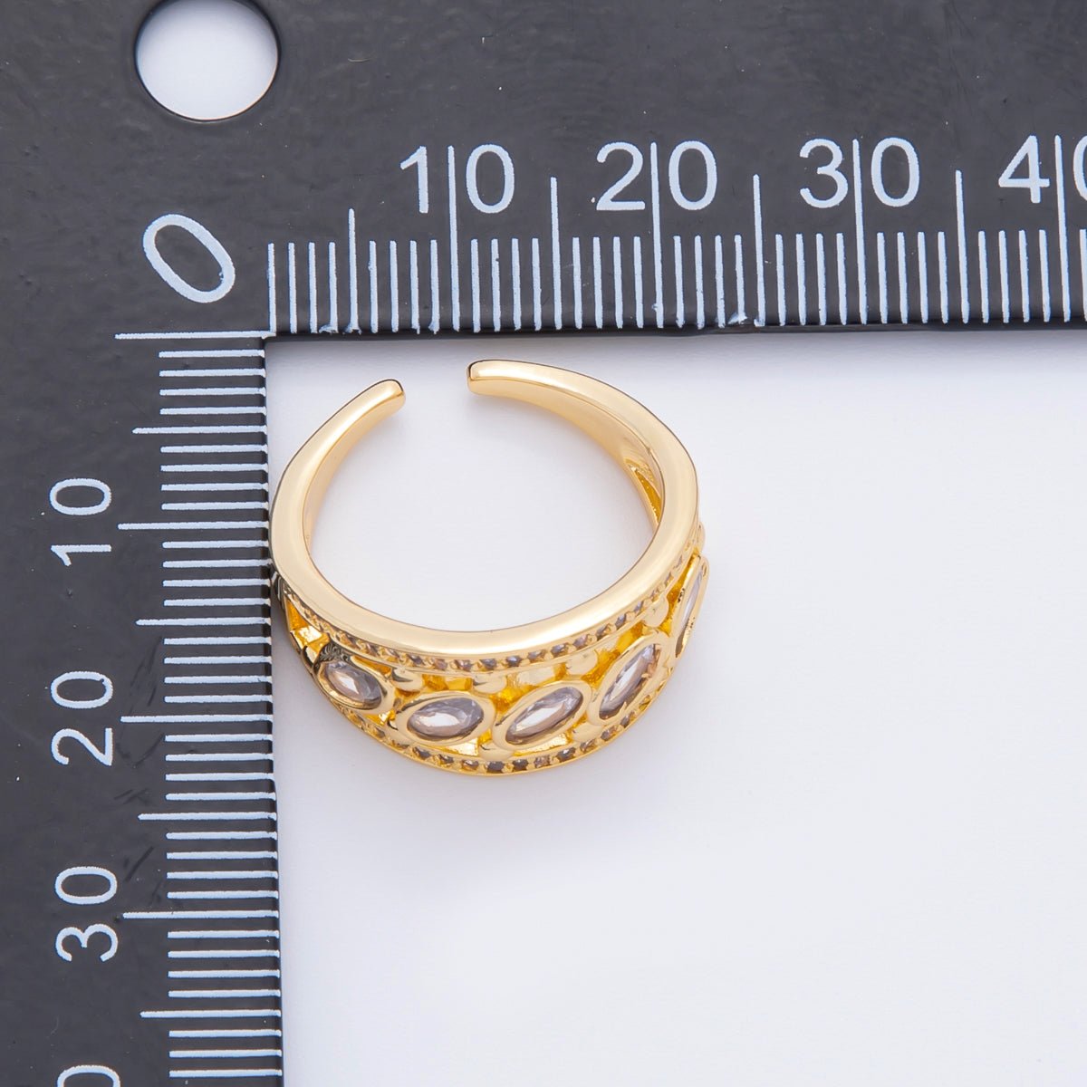 18K Gold Filled Oval Clear CZ Micro Paved CZ Wide Ring | O437 - DLUXCA