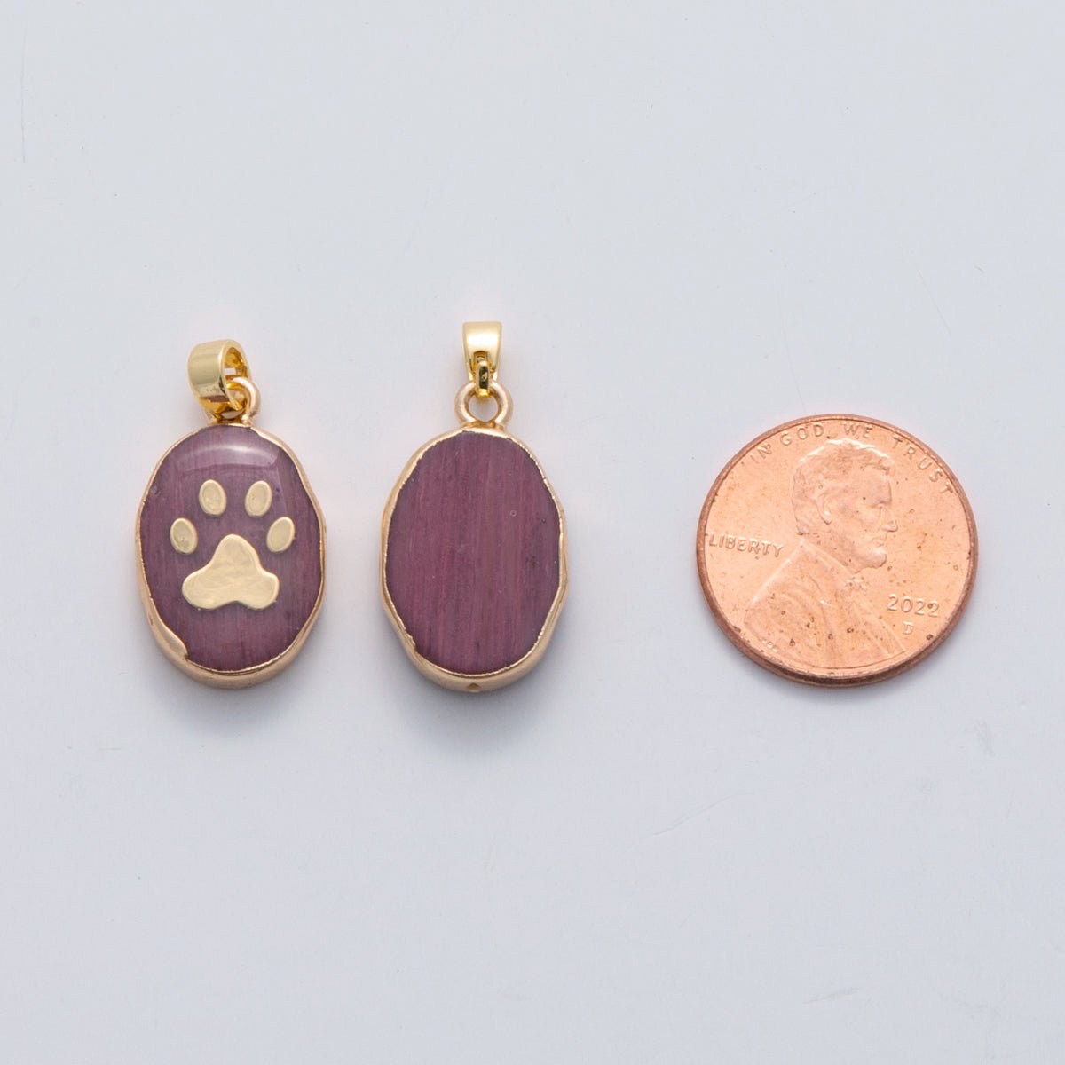 18K Gold Filled Paw Print Pink Quartz Oblong Pendant | AH694 - DLUXCA