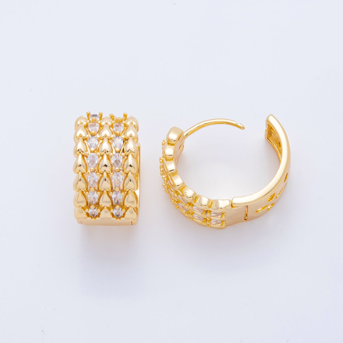 18K Gold Filled Pear - Cut CZ Heartlines Row Hinged Hoops Earrings | AJ213 - DLUXCA