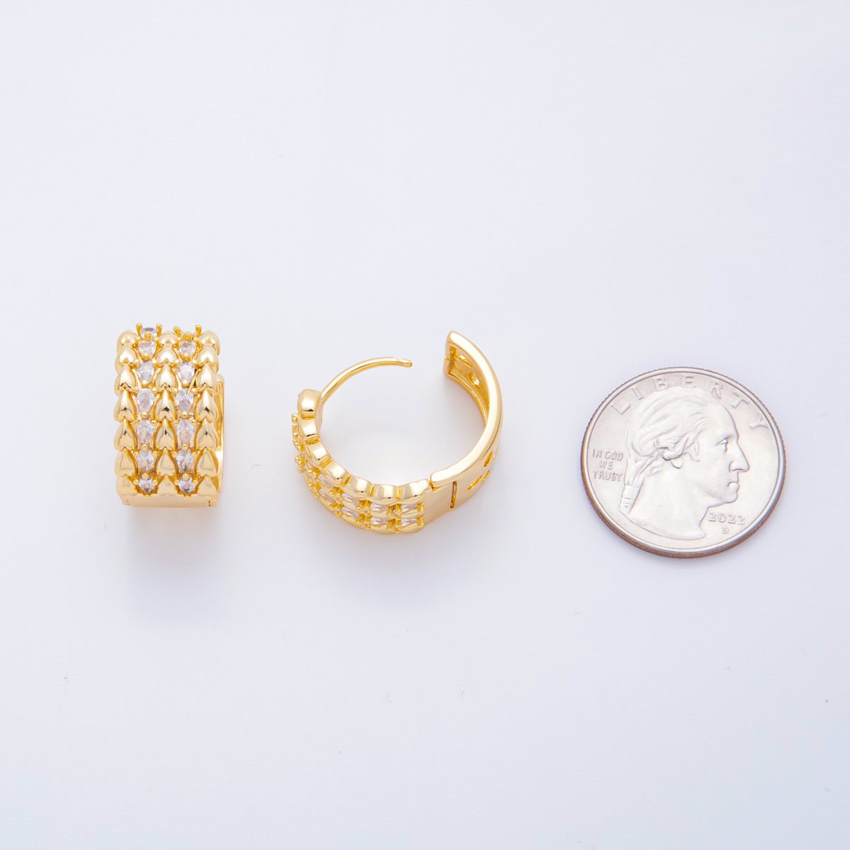 18K Gold Filled Pear - Cut CZ Heartlines Row Hinged Hoops Earrings | AJ213 - DLUXCA